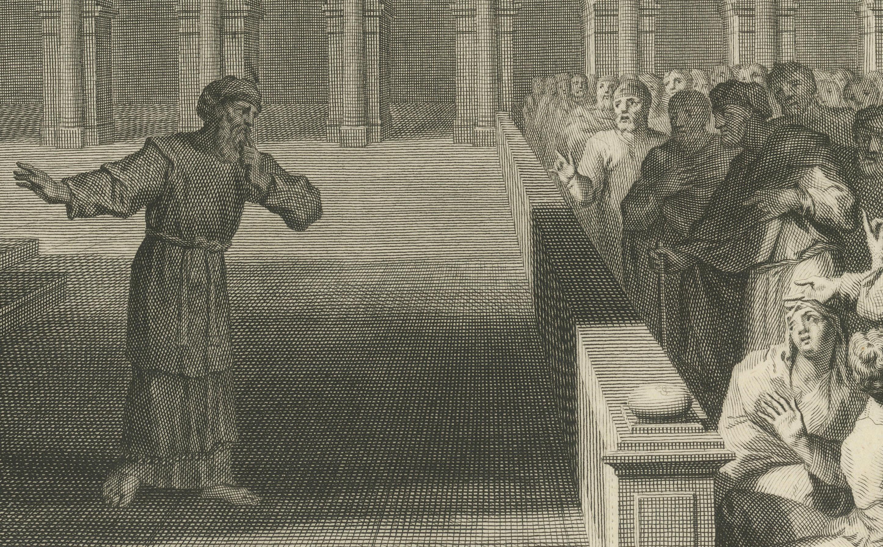 Engraved Angel Appears to Zechariah & Zechariah Struck Mute, Pieter Mortier, ca. 1700 For Sale