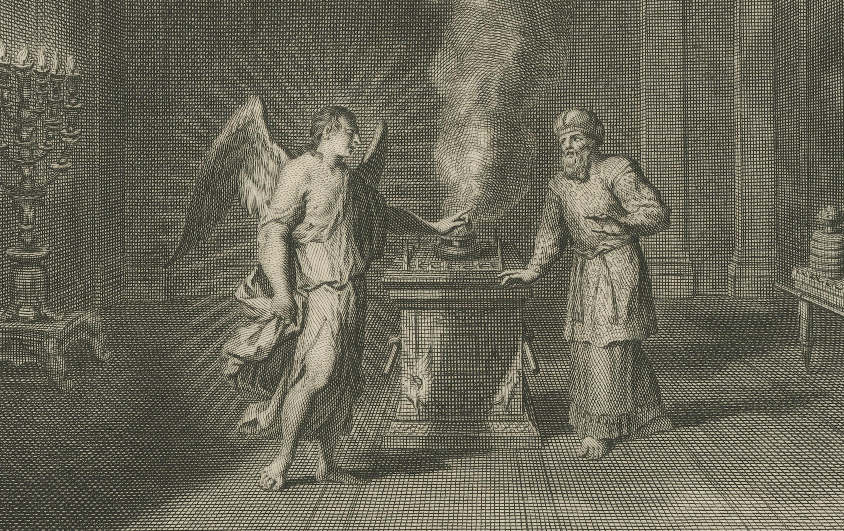 Early 18th Century Angel Appears to Zechariah & Zechariah Struck Mute, Pieter Mortier, ca. 1700 For Sale