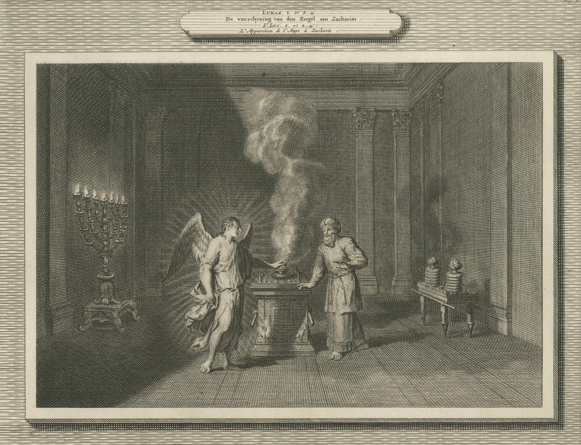 Angel Appears to Zechariah & Zechariah Struck Mute, Pieter Mortier, ca. 1700 For Sale 1