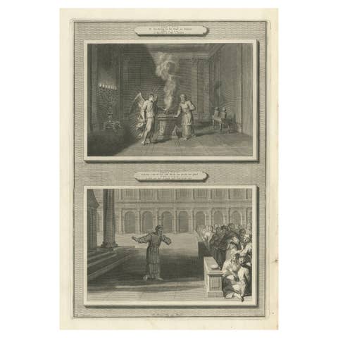 Angel Appears to Zechariah & Zechariah Struck Mute, Pieter Mortier, ca. 1700
