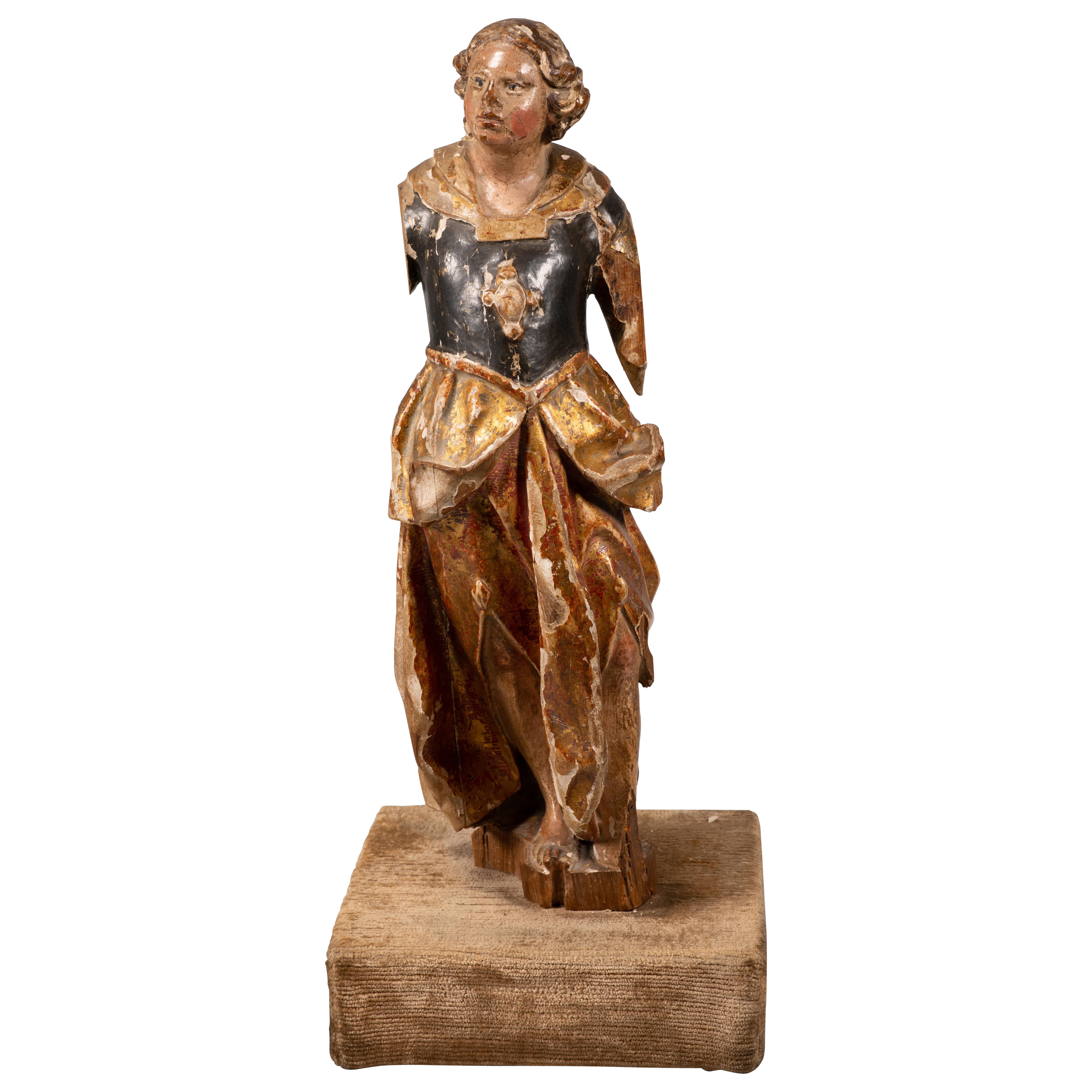 Ange, archange ou saint, sur une base. École espagnole, 17e siècle. en vente