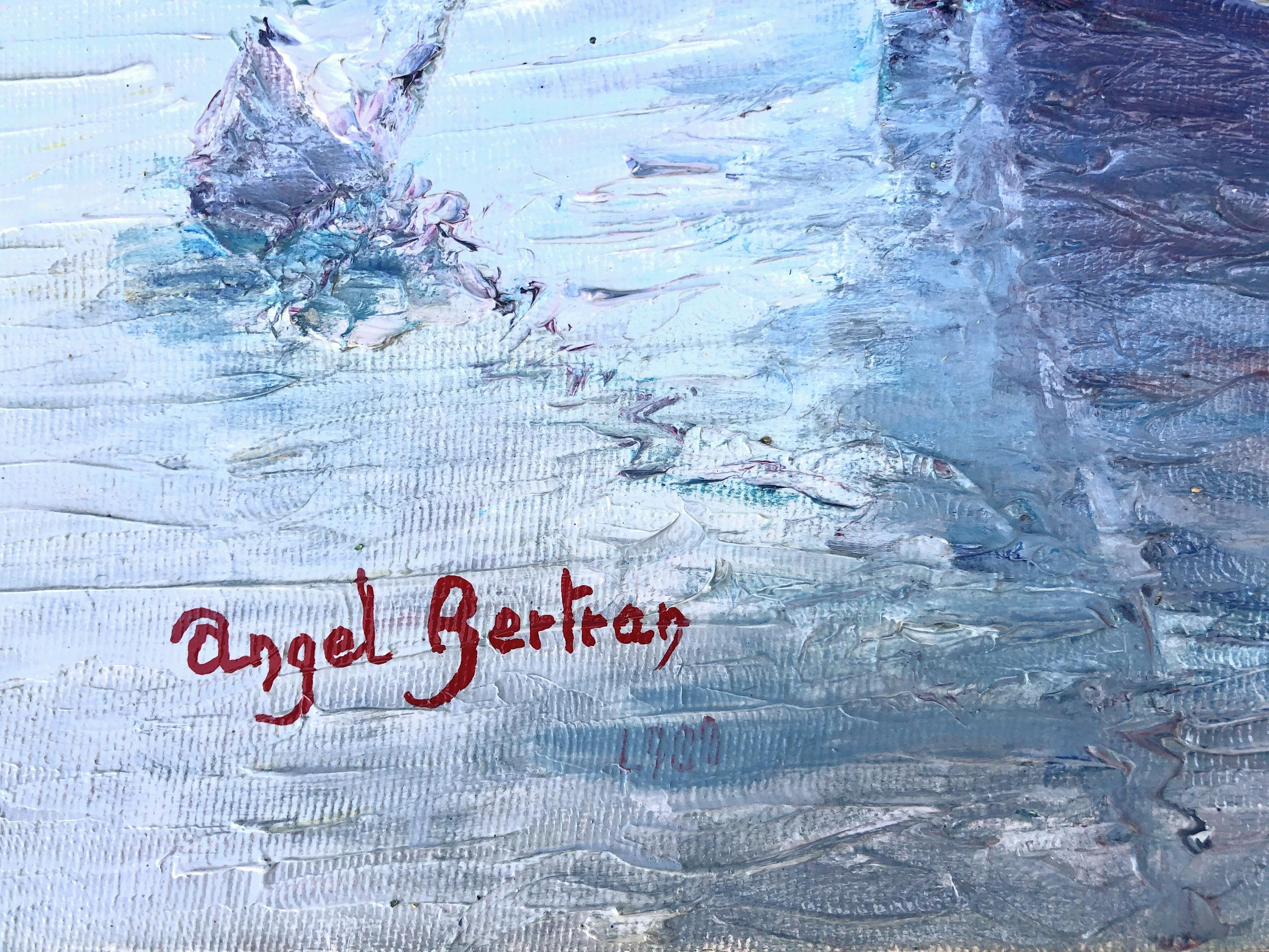 Port de plaisance, port de sport huile sur toile peinture paysage marin espagnol - Painting de Angel Bertran Montserrat