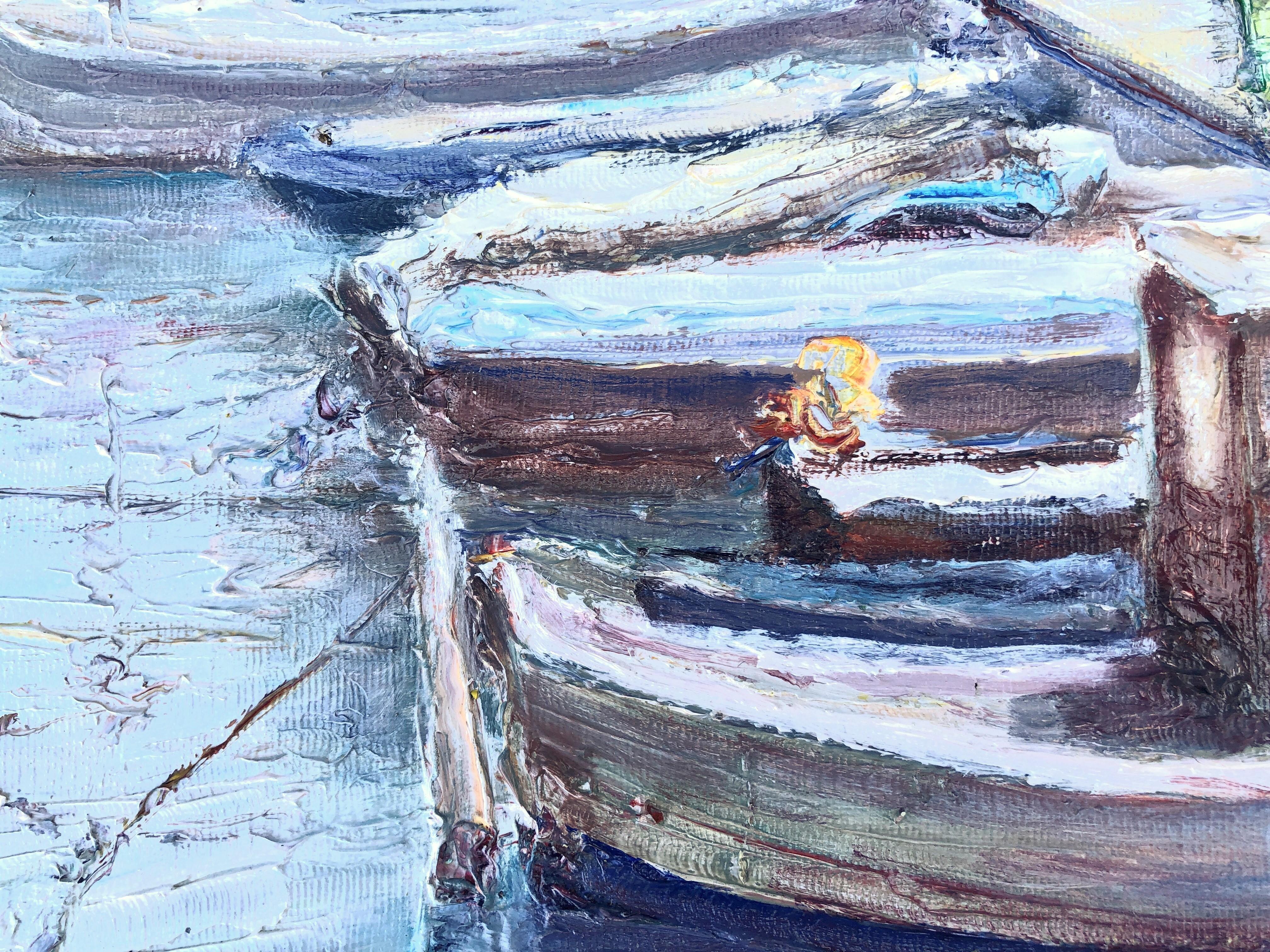 Port de plaisance, port de sport huile sur toile peinture paysage marin espagnol - Post-impressionnisme Painting par Angel Bertran Montserrat
