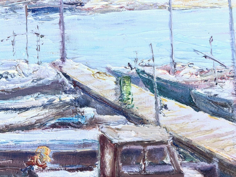 Leisure port, sports port oil on canvas painting spanish seascape - Gray Landscape Painting by Angel Bertran Montserrat