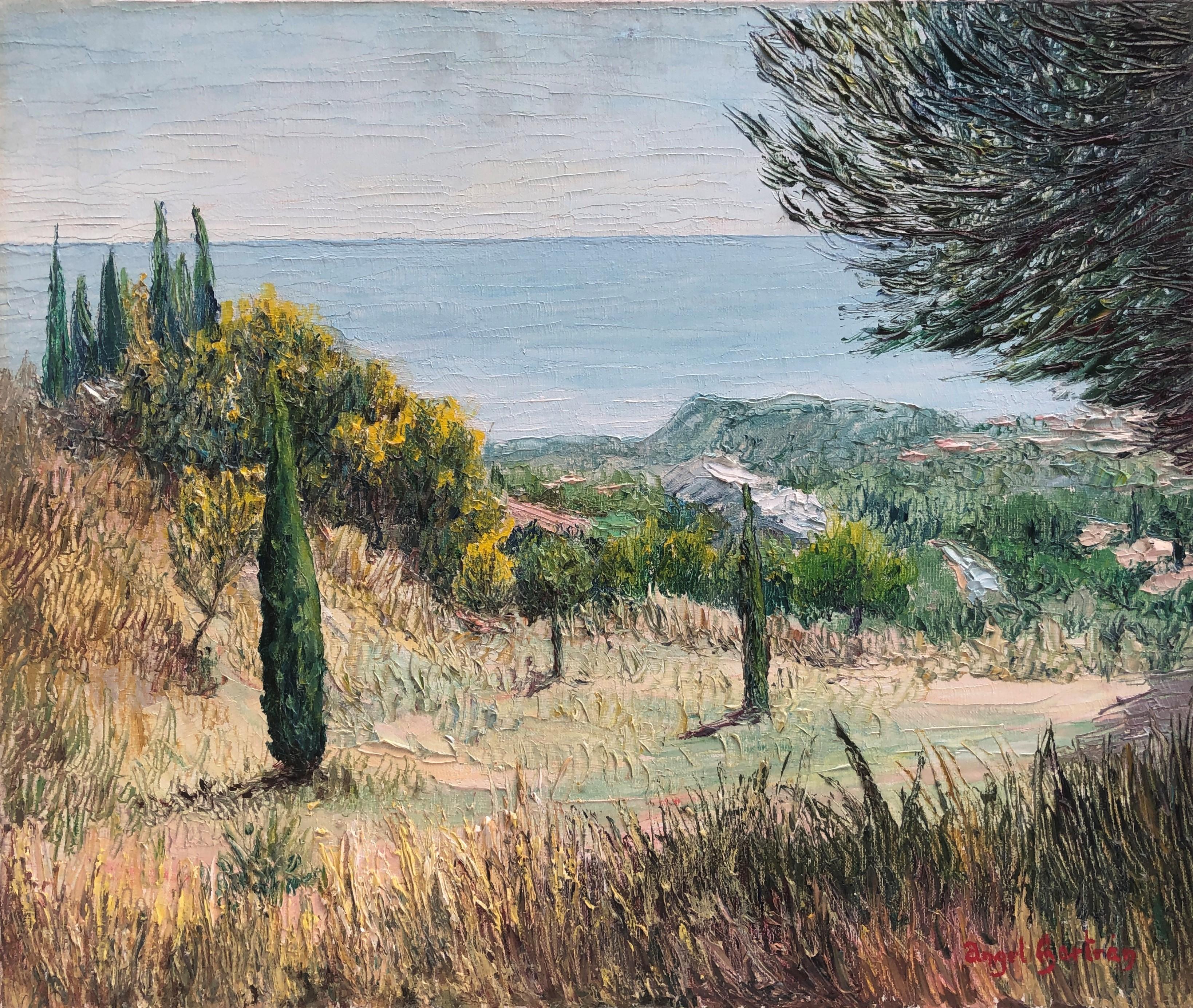 Angel Bertran Montserrat Landscape Painting - Sea and mountain oil on canvas painting spanish seascape