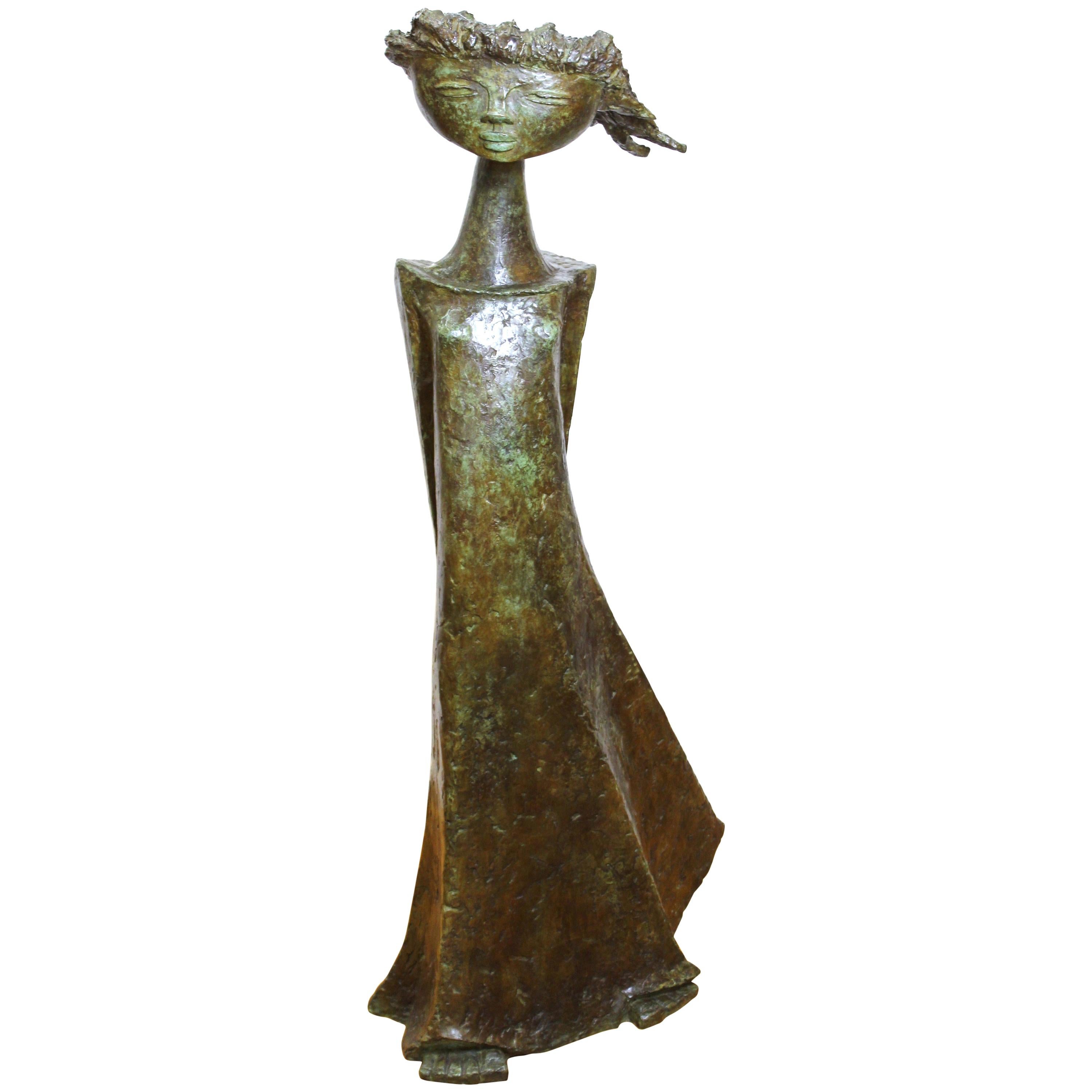 Angel Botello 'Coup de Vent II' Modern Signed Bronze Sculpture
