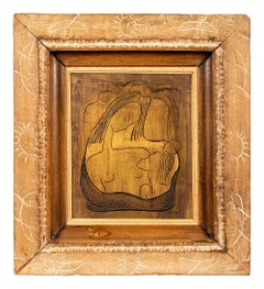 'Mother And Child, C. 1950' Original Tempera On Etched And Gold Leafed Masonite