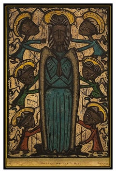 Angel Botello Color Woodcut Etching Hand Signed Cubism Santos De Puerto Rico Art