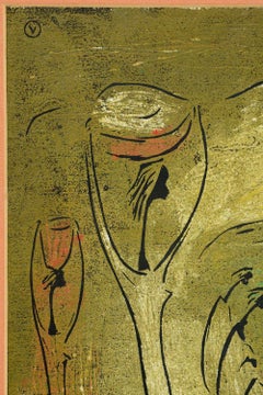 Angel Botello "Las Lavanderas" Color Linocut C-1950