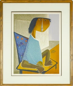 "Niño Sentado" signed, numbered lithograph by Angel Botello from edition of 150