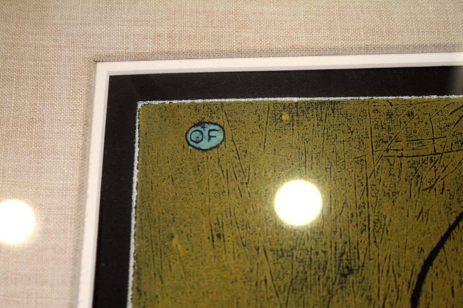 20th Century Angel Botello Seated Nude Signed Linocut Modern Art Nouveau Style 31/50 Framed