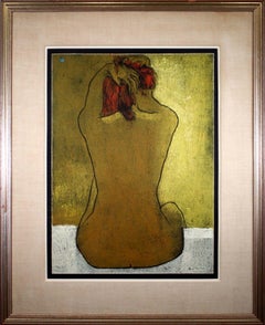 Angel Botello Seated Nude Signed Linocut Modern Art Nouveau Style 31/50 Framed