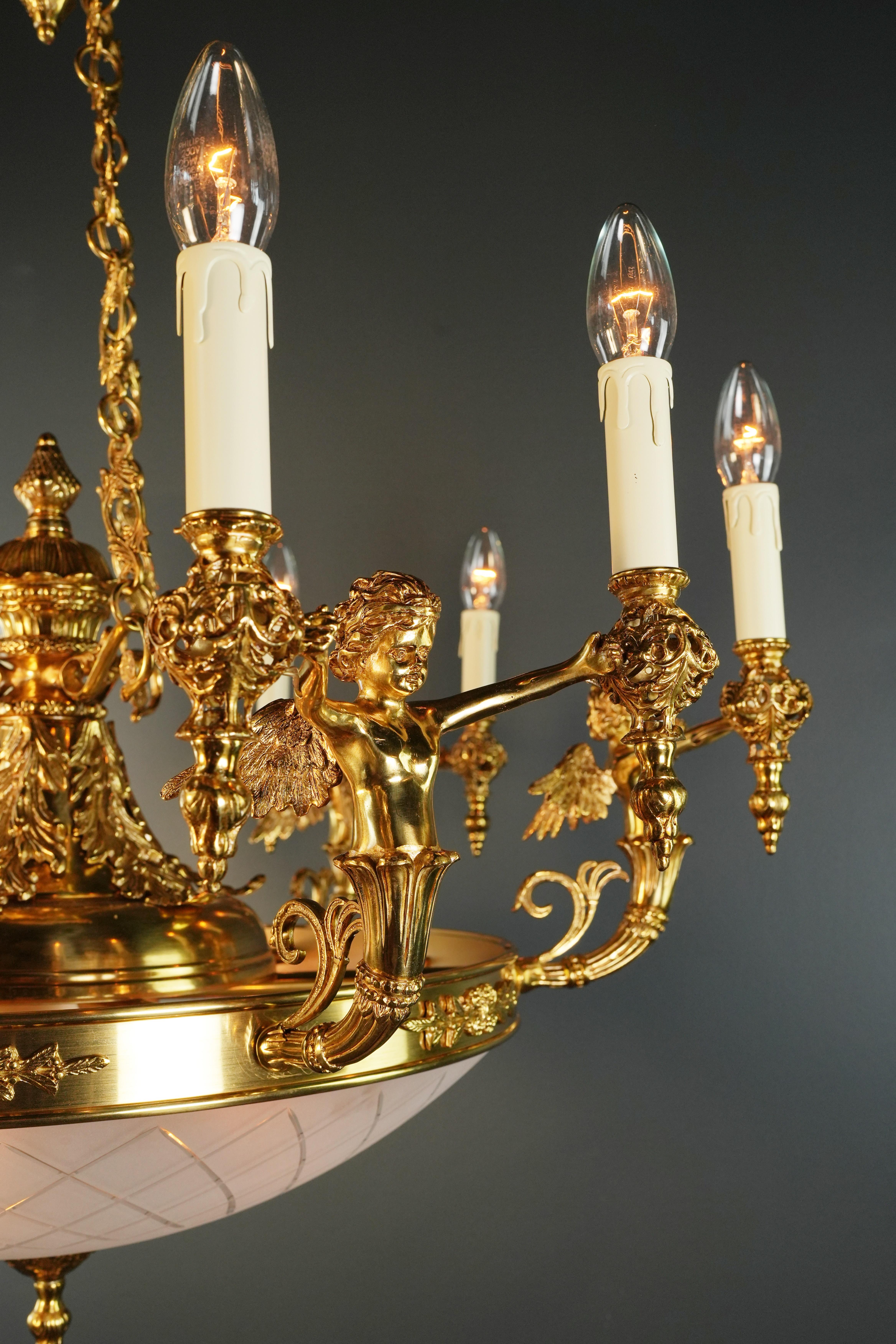 Angel Brass Empire Chandelier Lustre Lamp Antique Gold For Sale 6