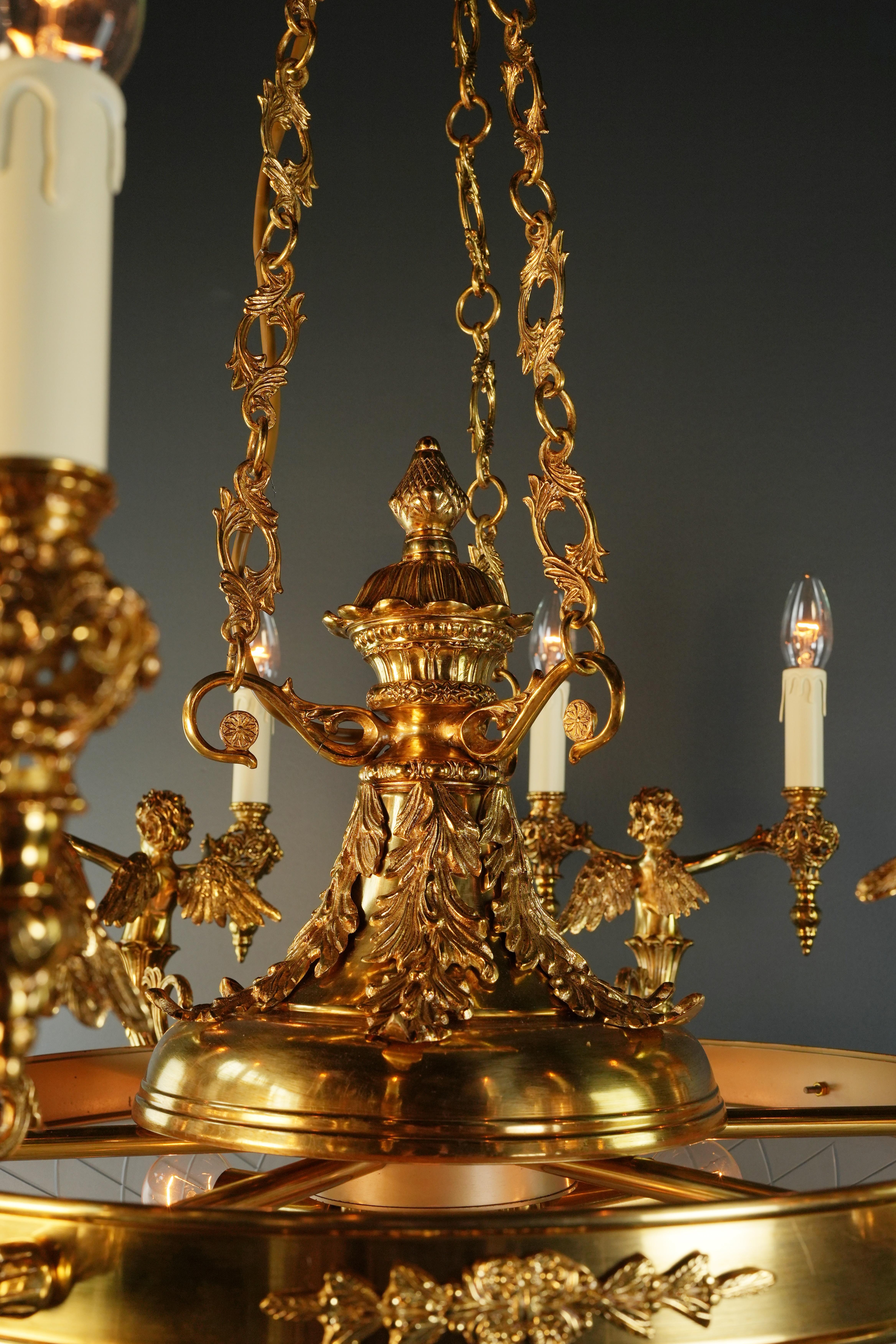 Angel Brass Empire Chandelier Lustre Lamp Antique Gold For Sale 7