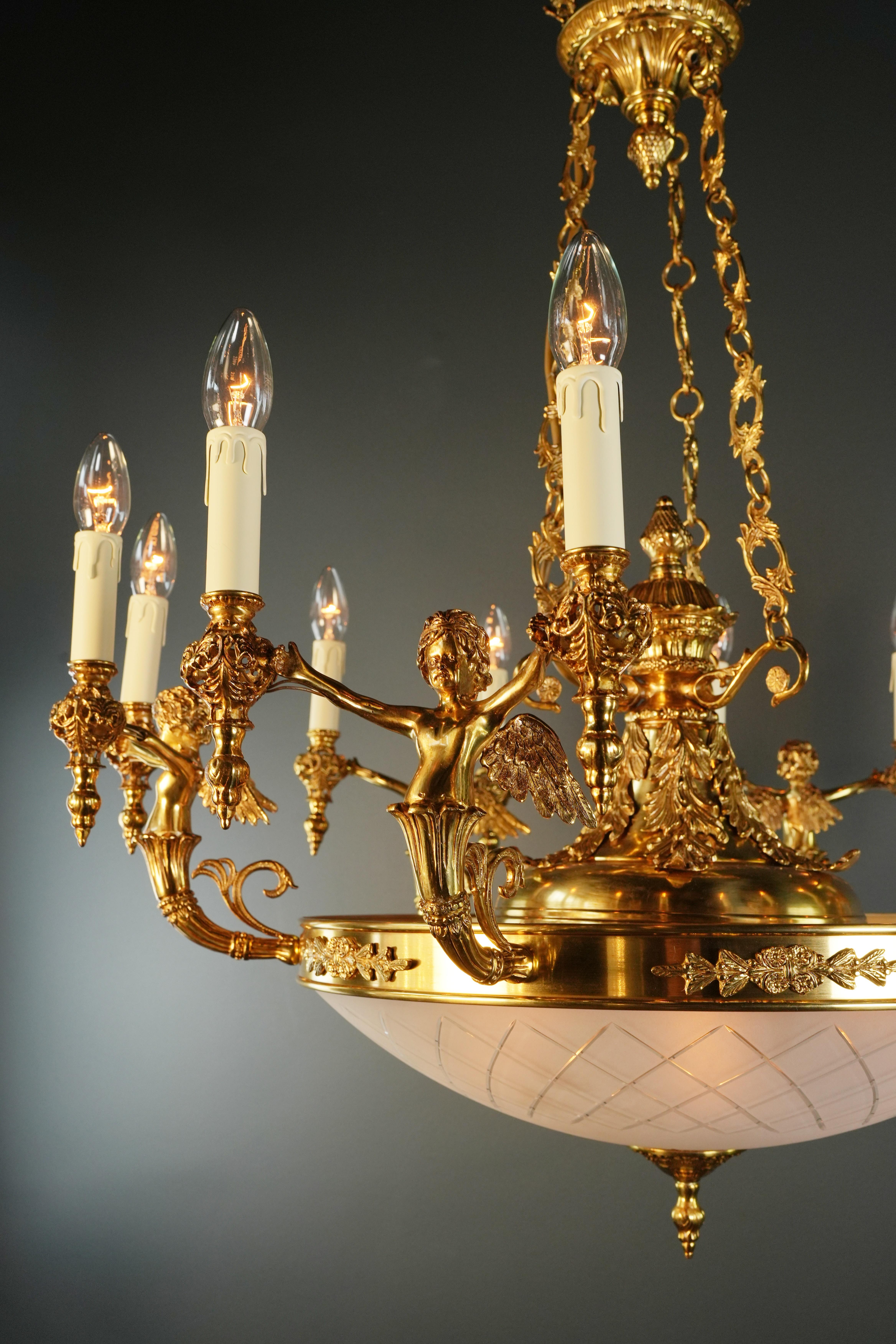 Angel Brass Empire Chandelier Lustre Lamp Antique Gold For Sale 5