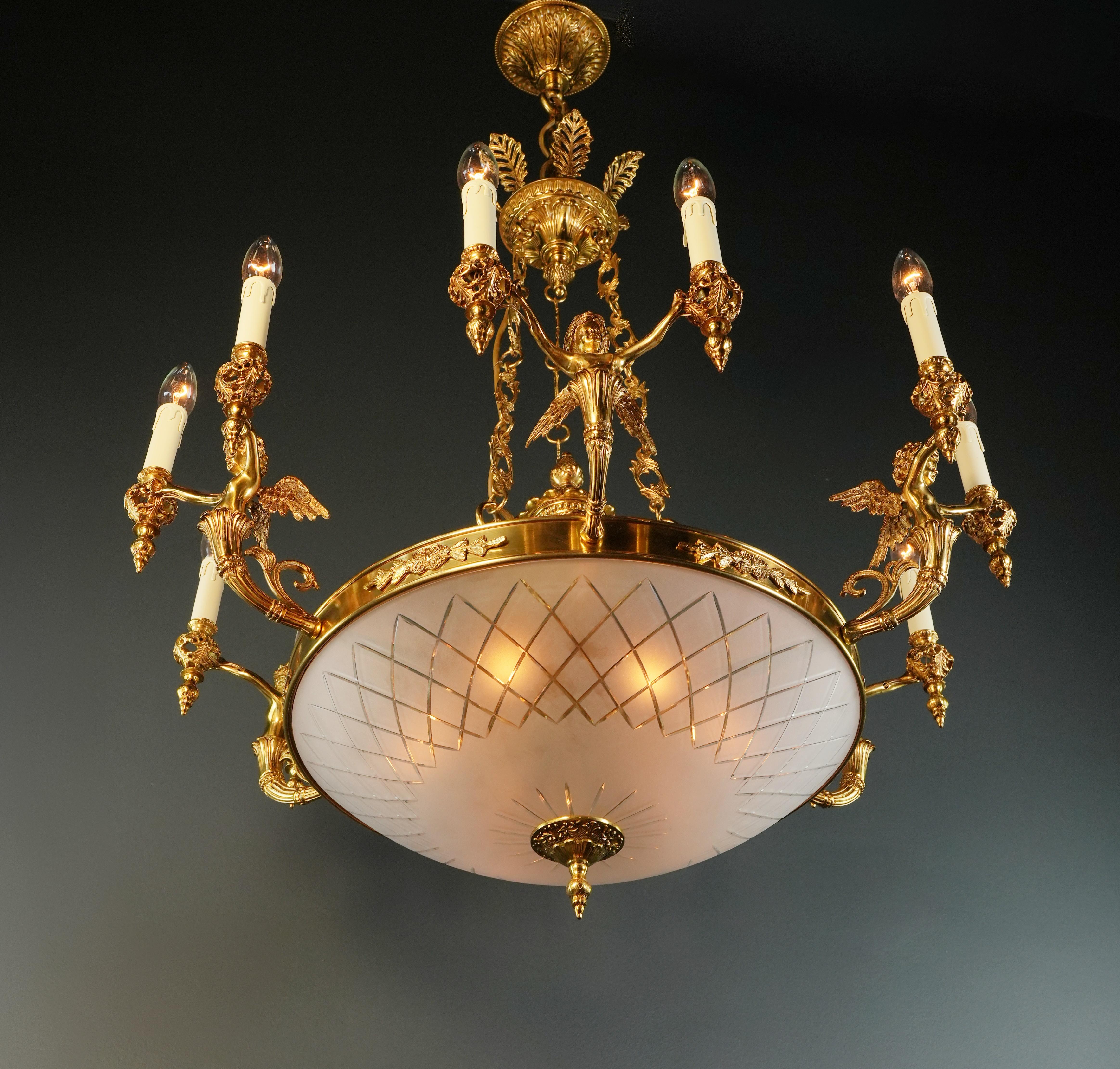 Angel Brass Empire Chandelier Lustre Lamp Antique Gold For Sale 4