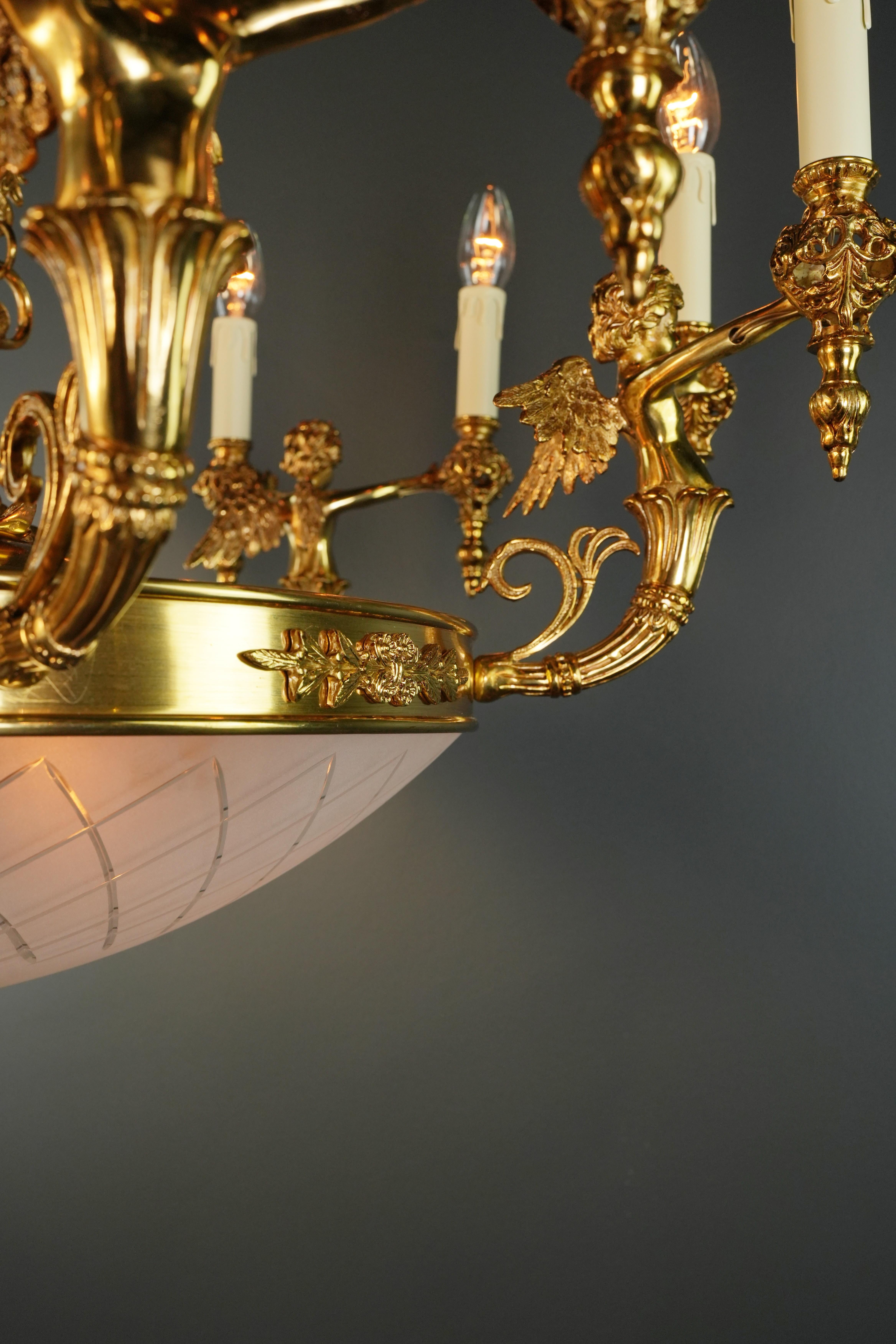 Angel Brass Empire Chandelier Lustre Lamp Antique Gold For Sale 8