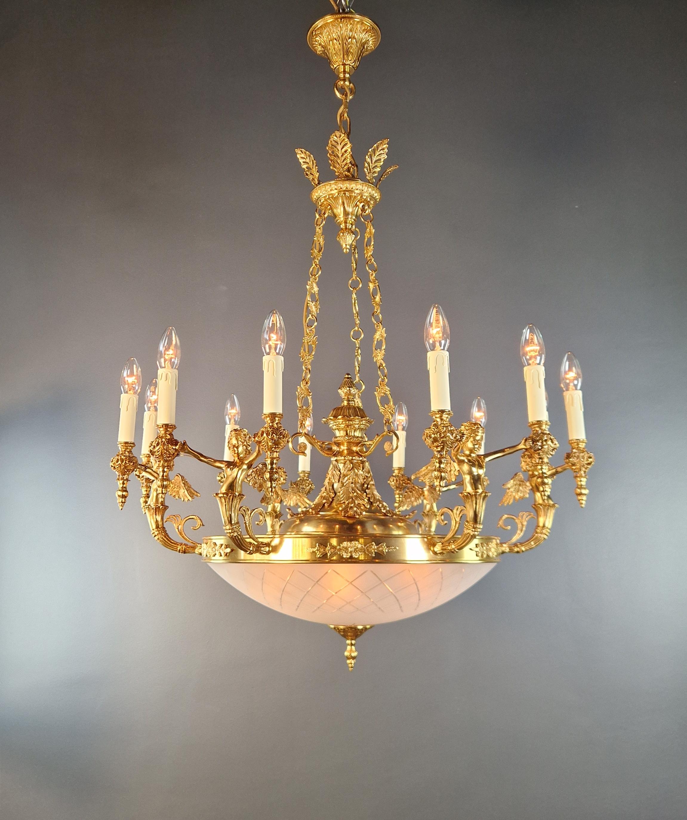 Angel Brass Empire Chandelier Lustre Lamp Antique Gold For Sale 1
