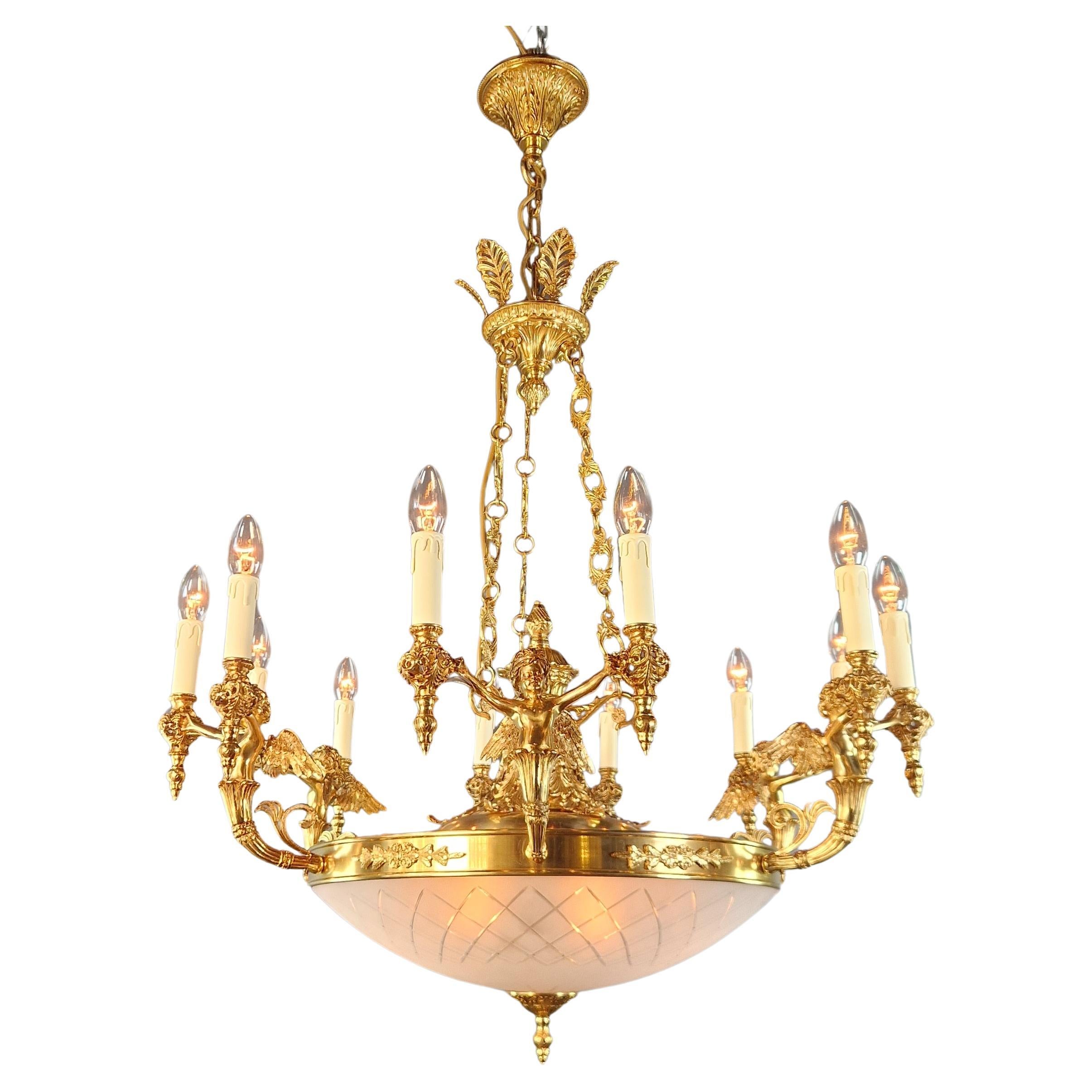 Angel Brass Empire Chandelier Lustre Lamp Antique Gold