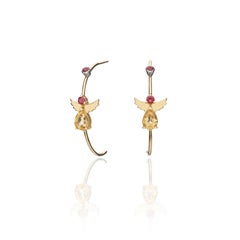 Angel C-Hoop Fine Earrings 18Kt Yellow Gold with Pear Citrine and Red Tourmaline