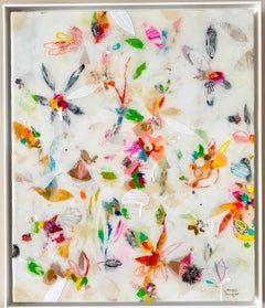 Abstrakte florale Mixed Media Malerei Glänzende Harzoberfläche Farbe Komposition