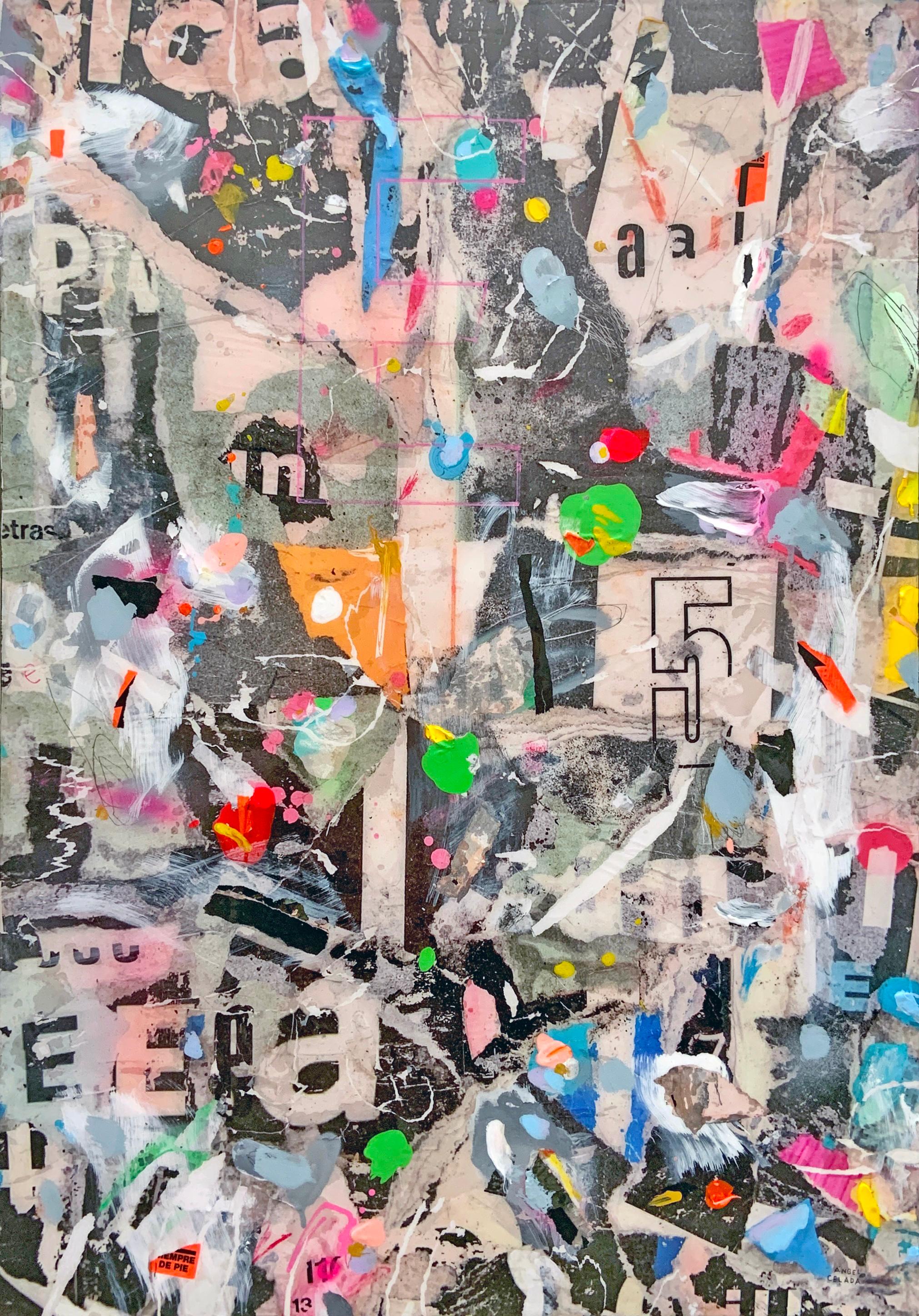 Urban Mixed Media Collage Painting with Epoxy Resin Contemporary Street Art