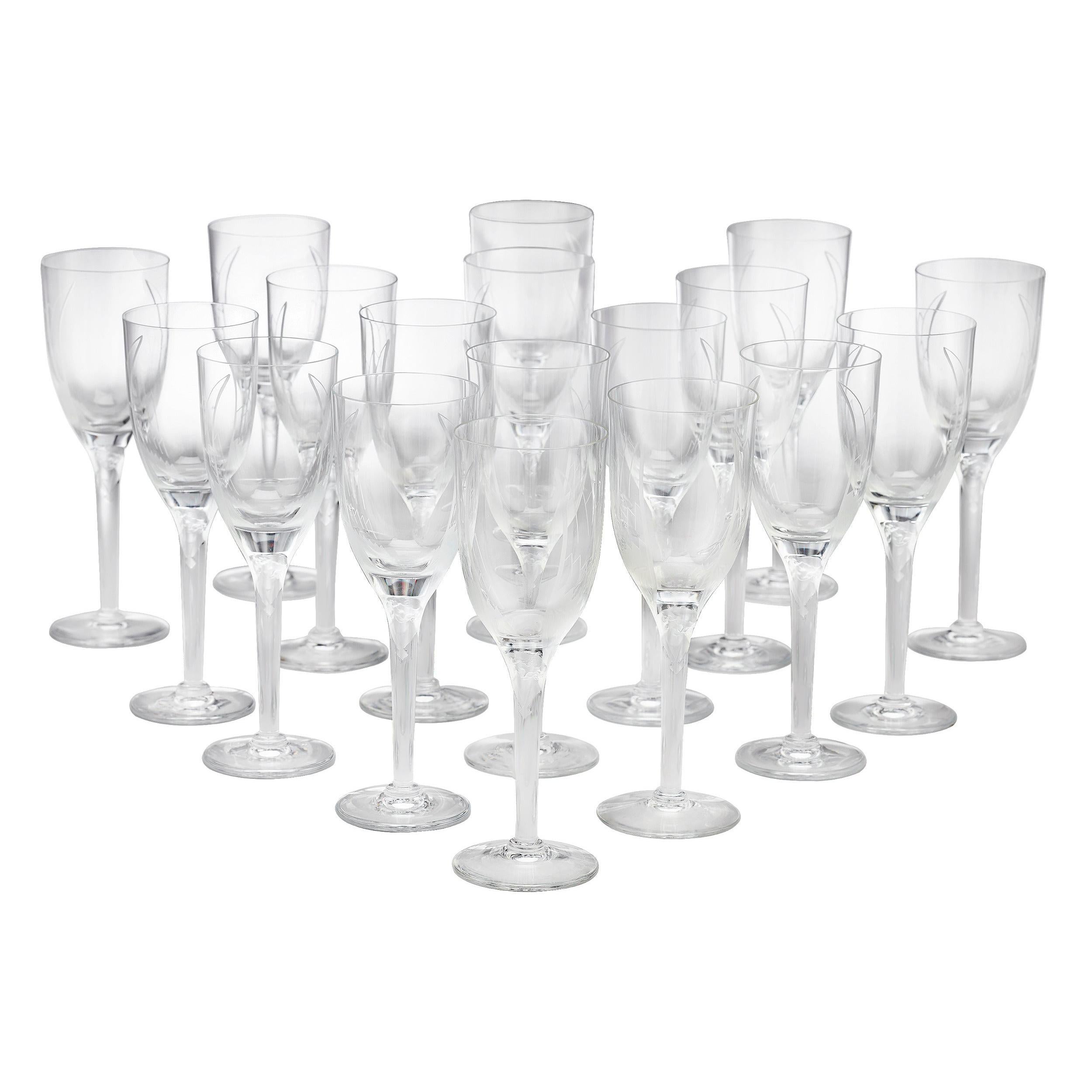 Angel Champagne Flutes by Lalique, Set of 18