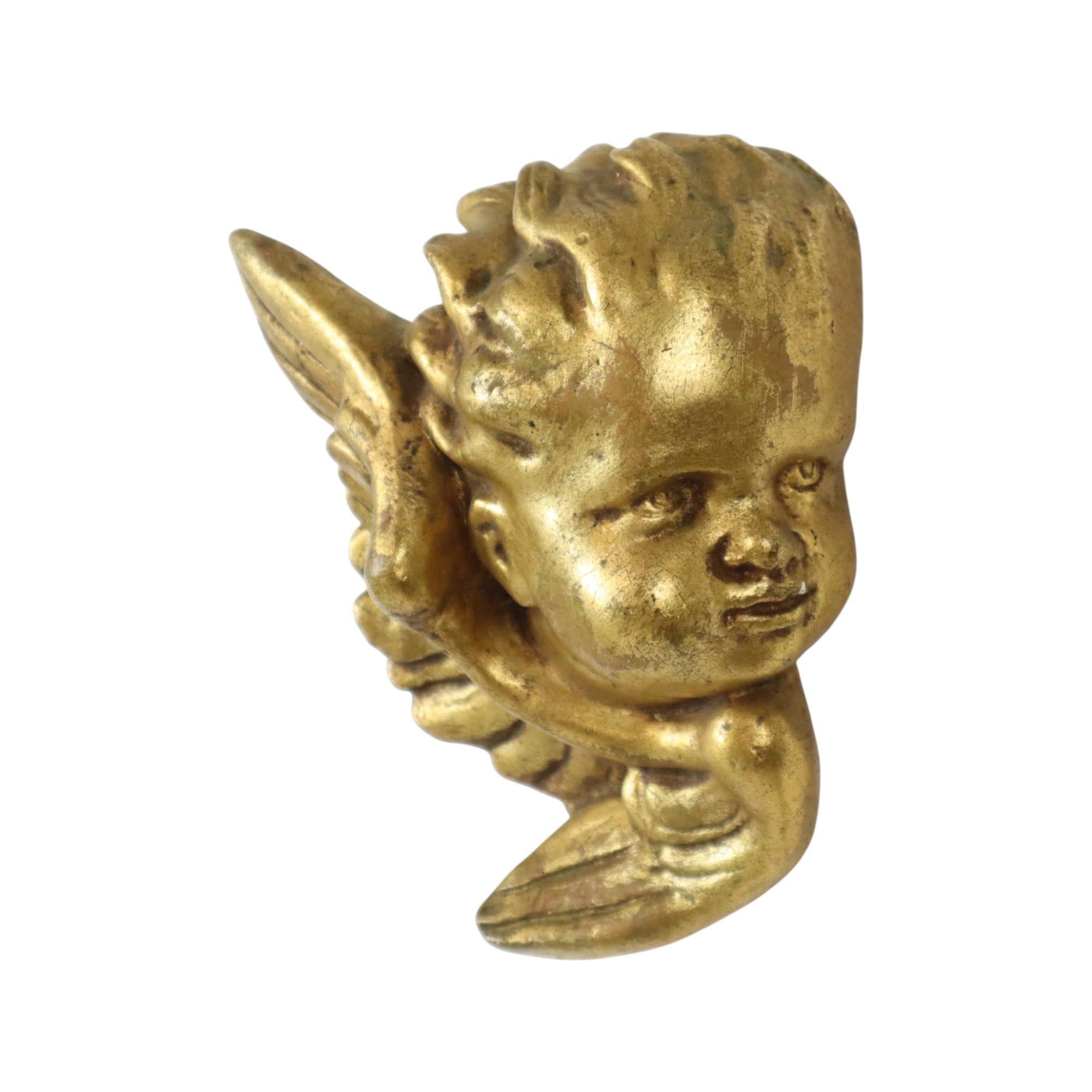 Engel Cherub Kopf Vergoldeter Gips Gold Wanddekoration 17cm (Barock) im Angebot