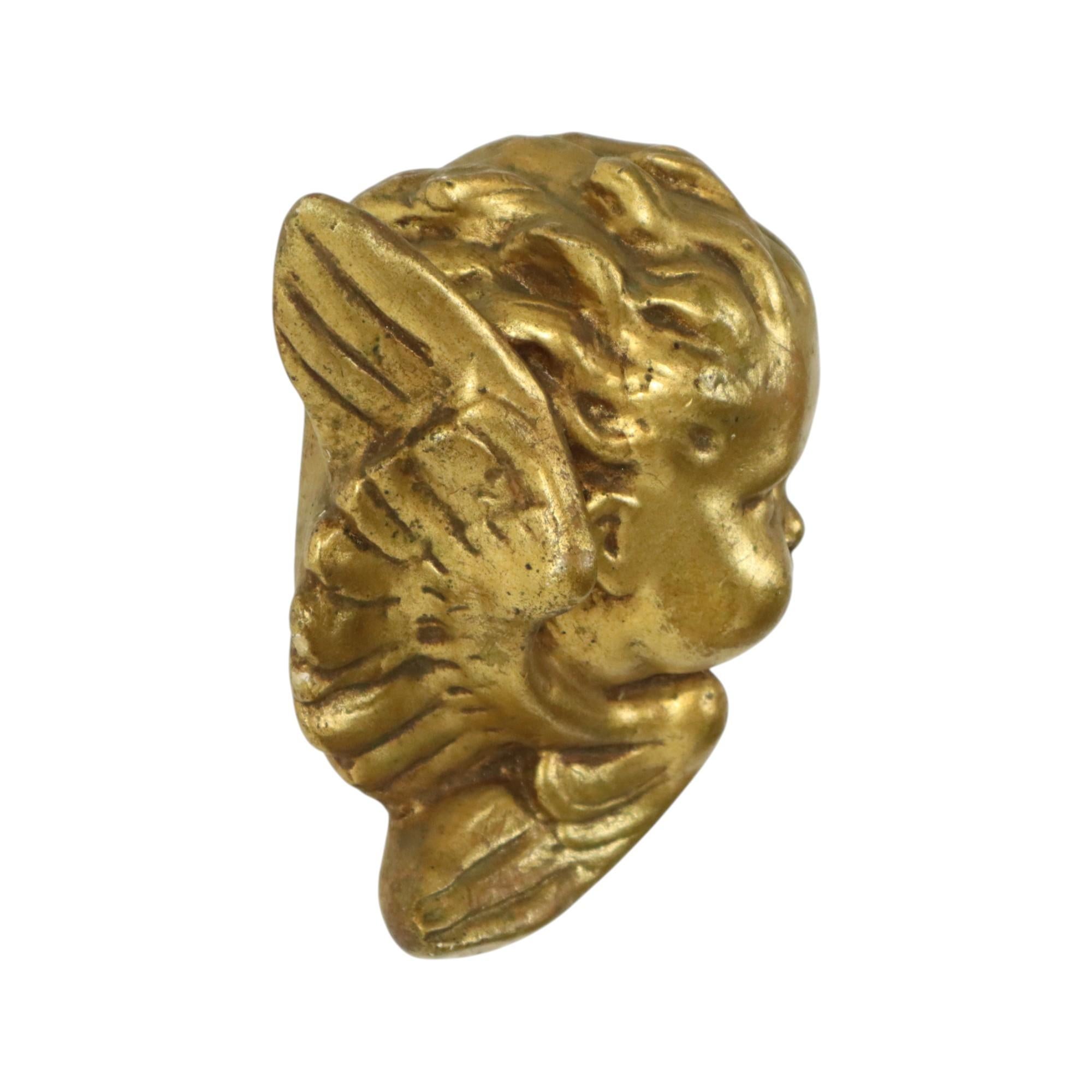Engel Cherub Kopf Vergoldeter Gips Gold Wanddekoration 17cm (Europäisch) im Angebot