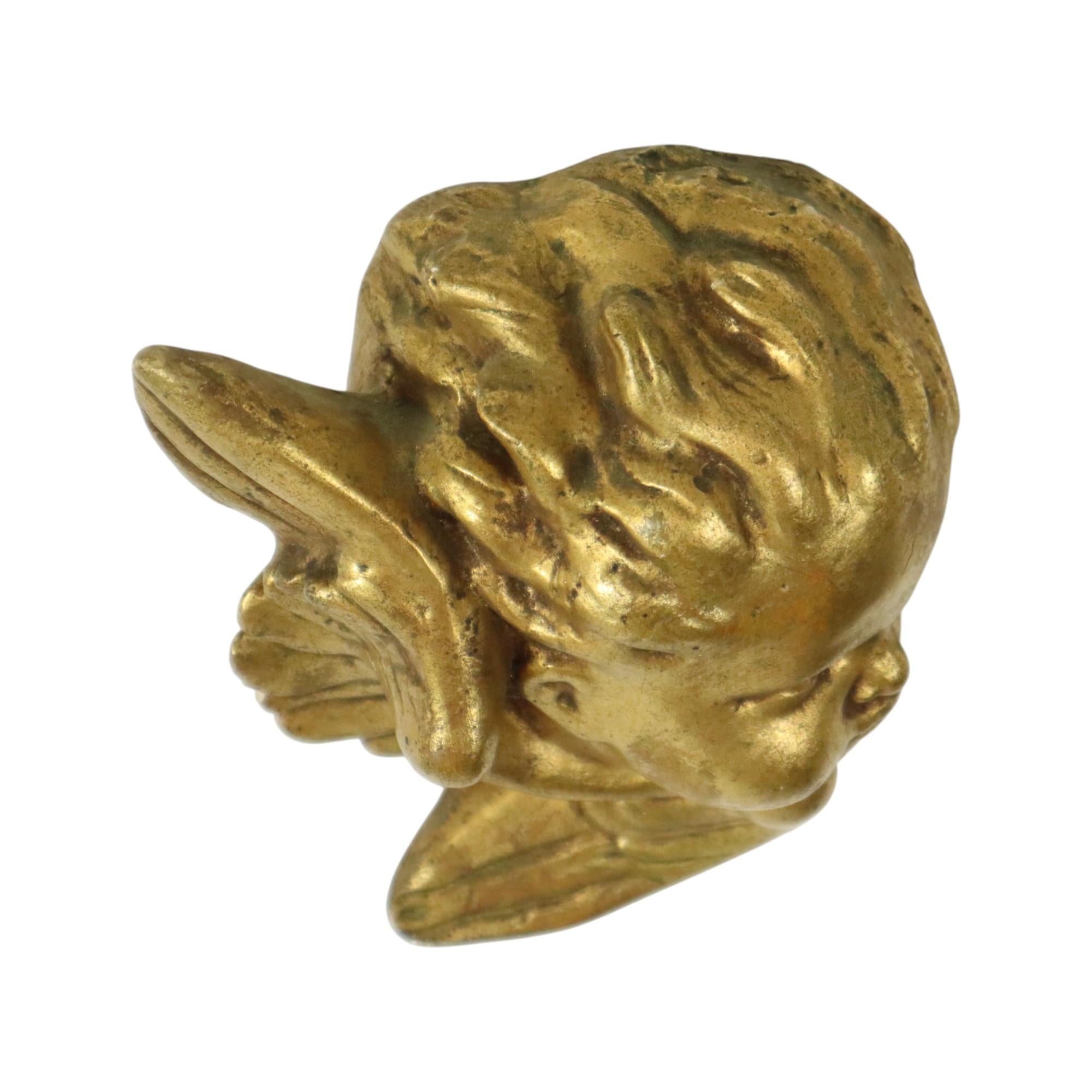 Engel Cherub Kopf Vergoldeter Gips Gold Wanddekoration 17cm im Zustand „Gut“ im Angebot in Poperinge, BE
