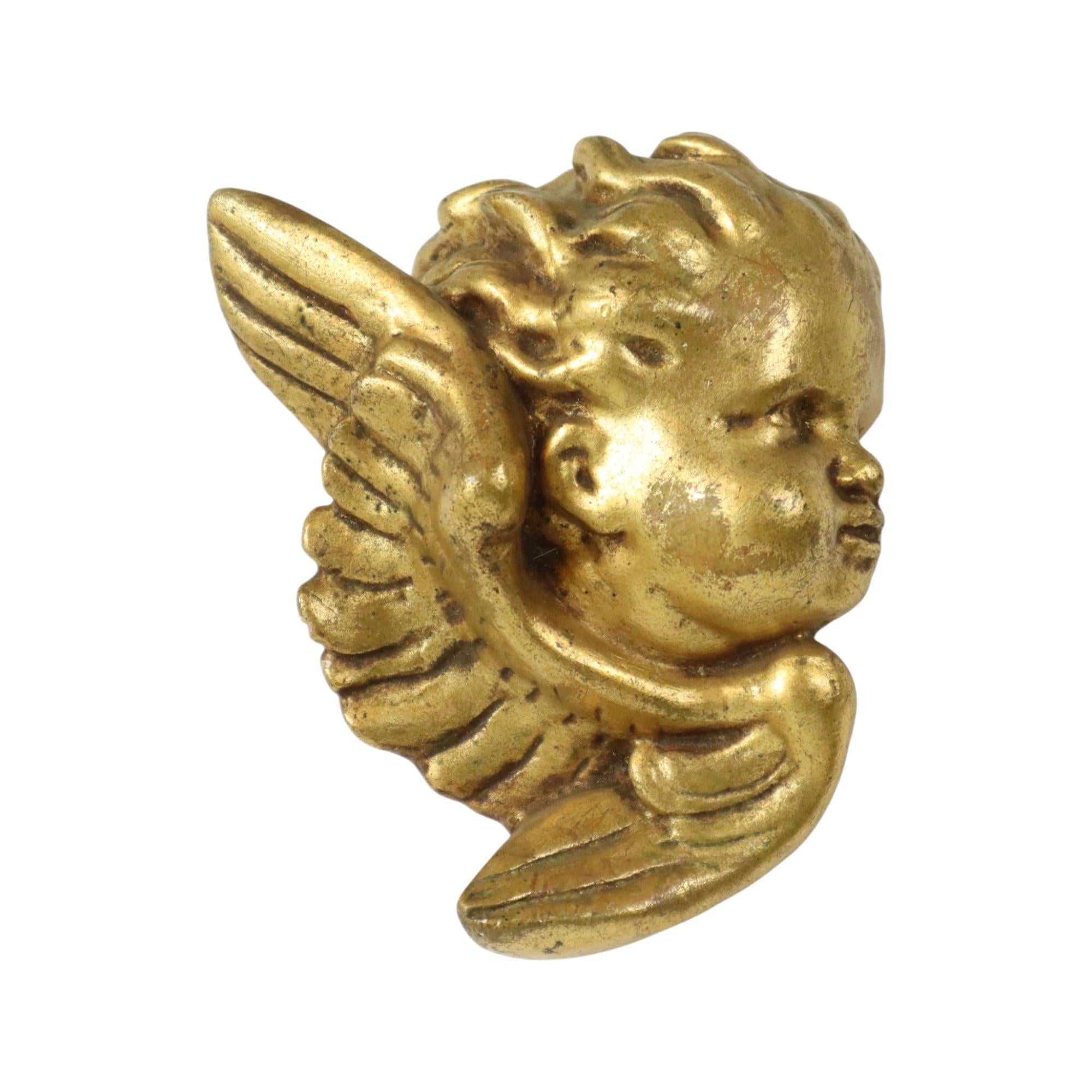 Engel Cherub Kopf Vergoldeter Gips Gold Wanddekoration 17cm (Ende des 20. Jahrhunderts) im Angebot