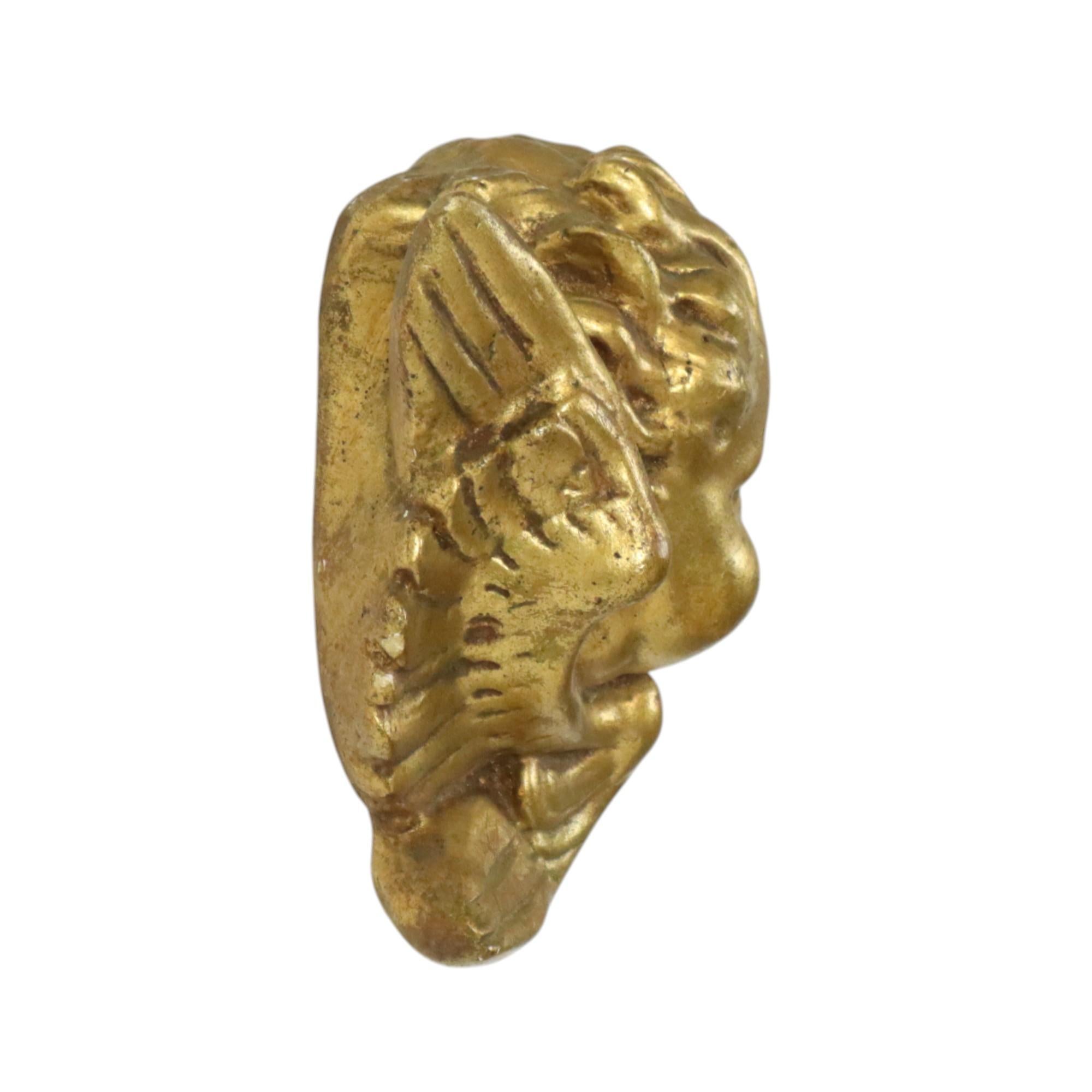 Engel Cherub Kopf Vergoldeter Gips Gold Wanddekoration 17cm im Angebot 2