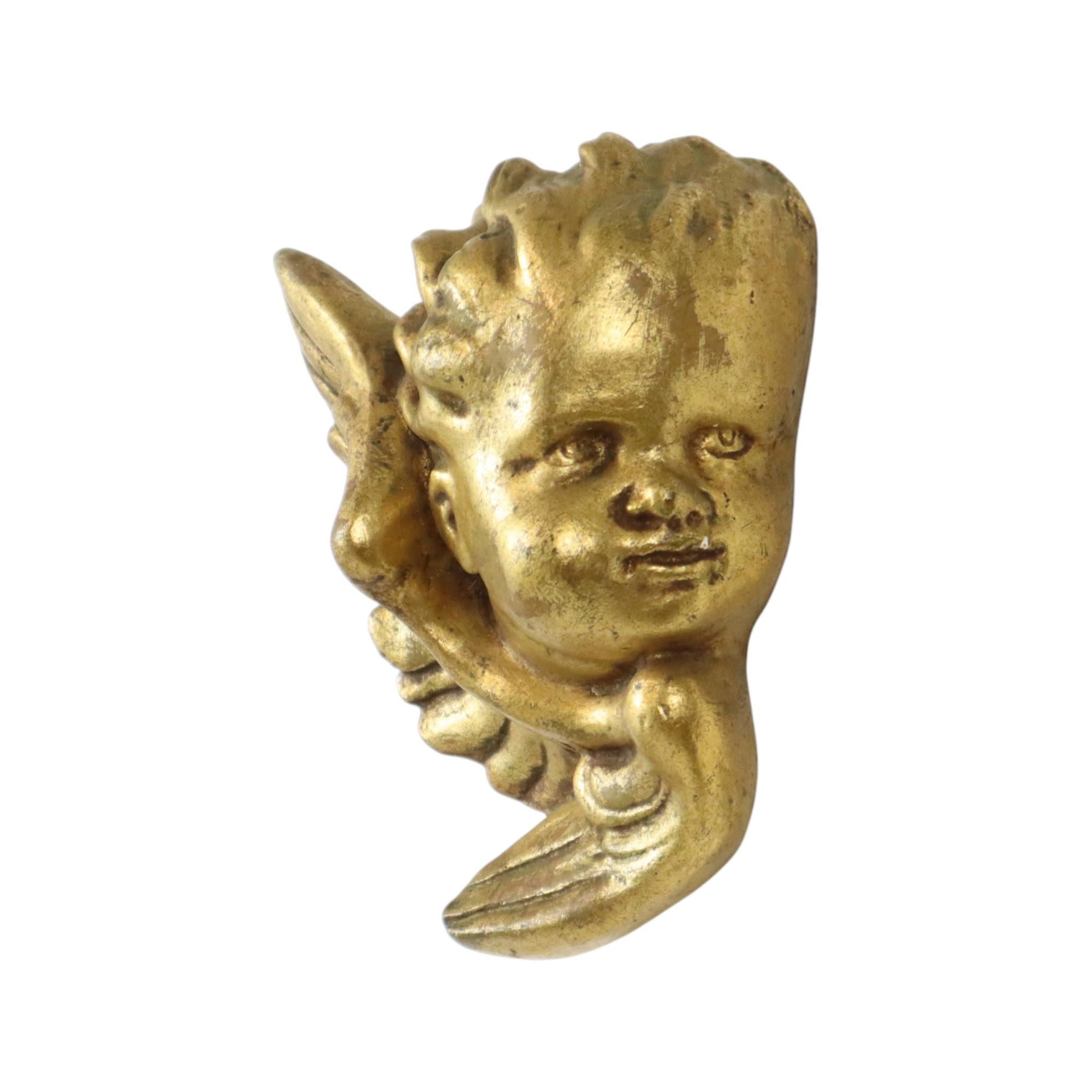 Engel Cherub Kopf Vergoldeter Gips Gold Wanddekoration 17cm im Angebot 3