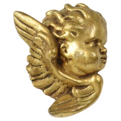 Engel Cherub Kopf Vergoldeter Gips Gold Wanddekoration 17cm