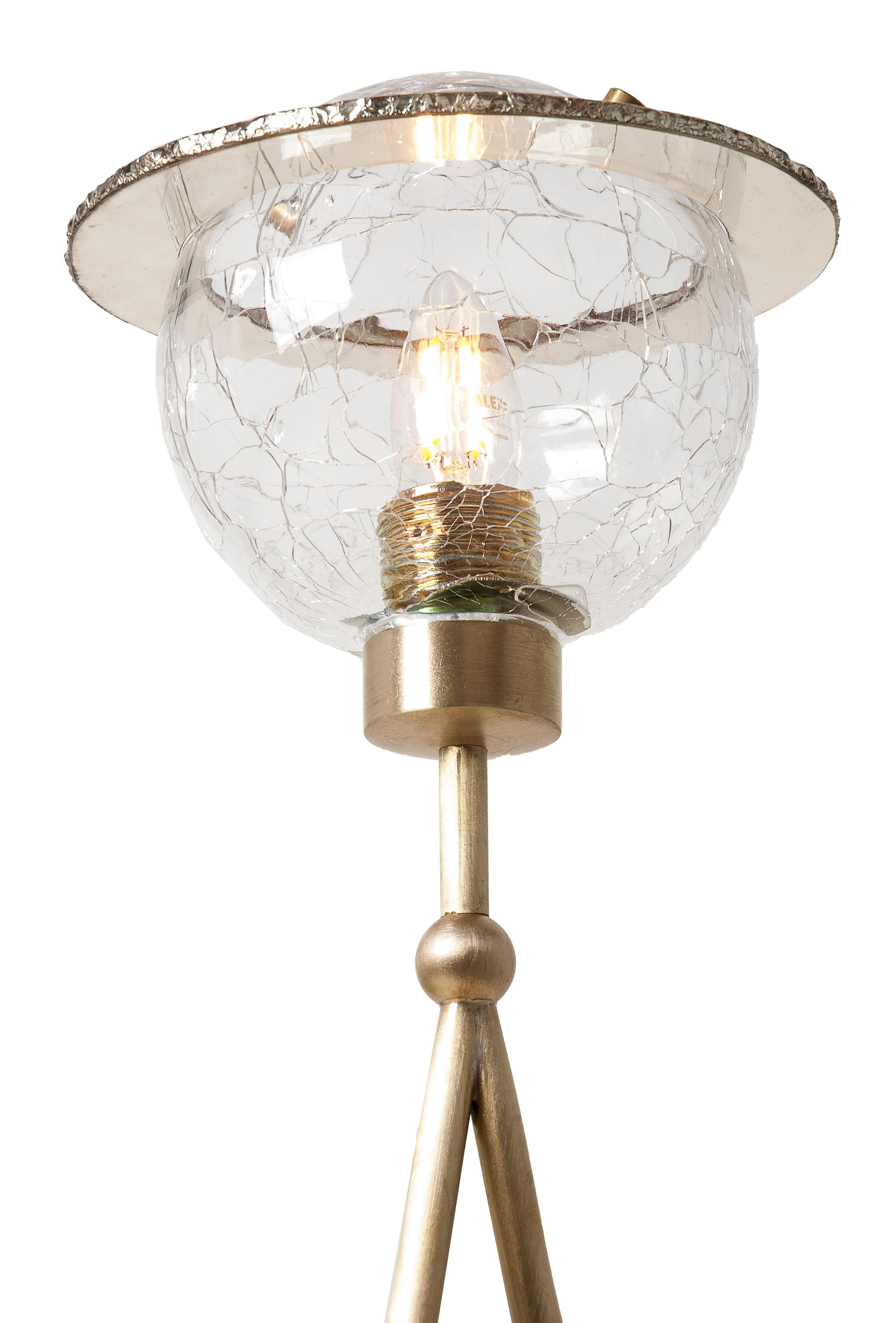 Moderne Lampe sur pied contemporaine « Ange », bol en cristal, anneau en verre argenté en vente