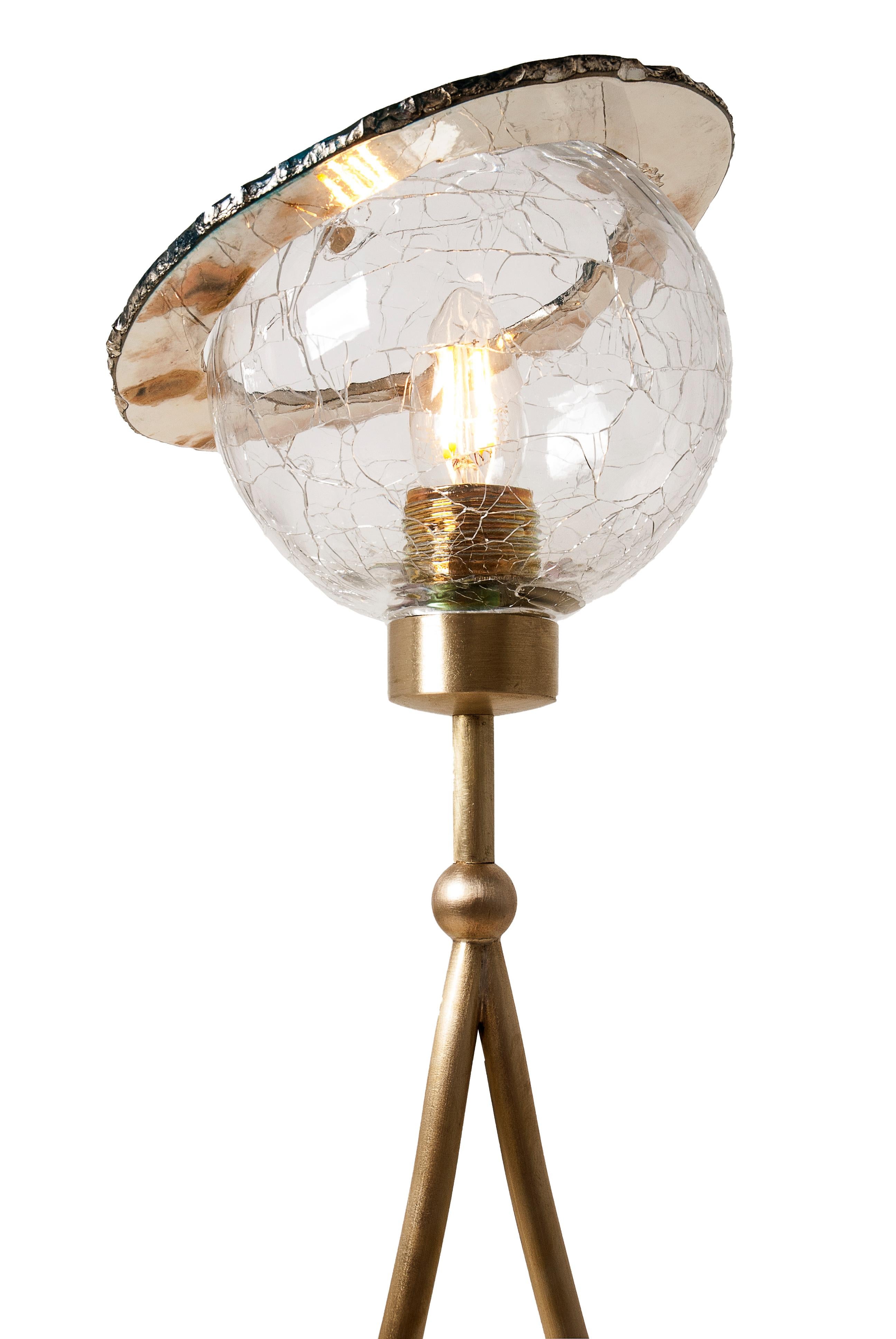 Lampe sur pied contemporaine « Ange », bol en cristal, anneau en verre argenté Neuf - En vente à Pietrasanta, IT