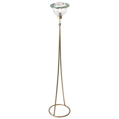 "Angel" Contemporary Standing Lamp, Crystal Bowl, Silvered Glass Ring