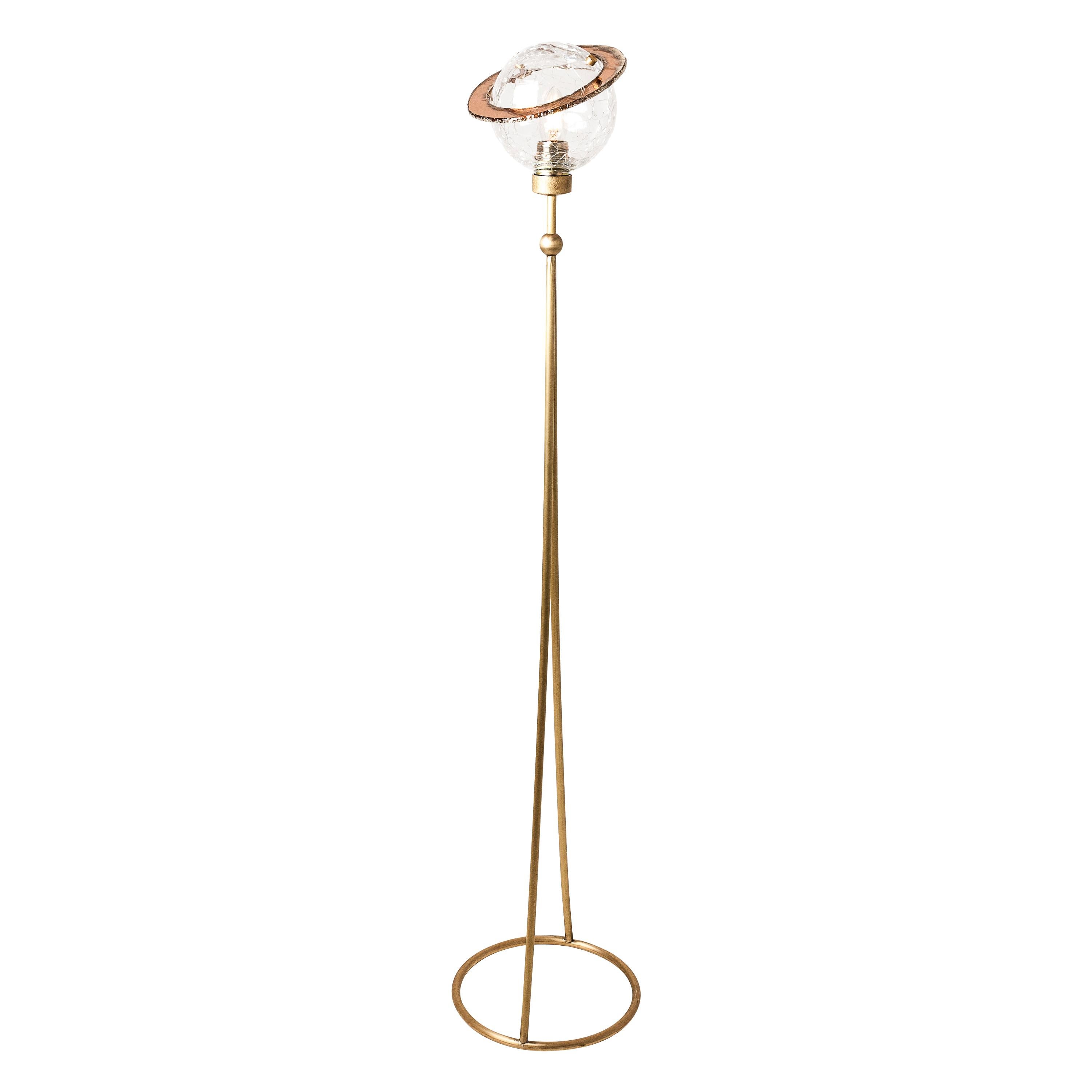 Lampe sur pied contemporaine « Ange », bol en cristal, anneau en verre argenté en vente