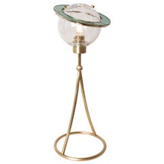 "Angel" Contemporary Table Console Lamp, Crystal Bowl, Silvered Glass Ring