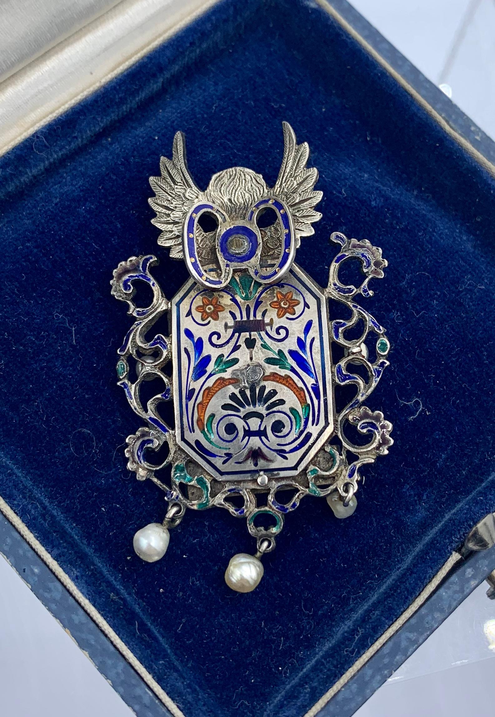 Angel Cupid Ruby Diamond Enamel Pendant Necklace Austro-Hungarian Renaissance For Sale 1