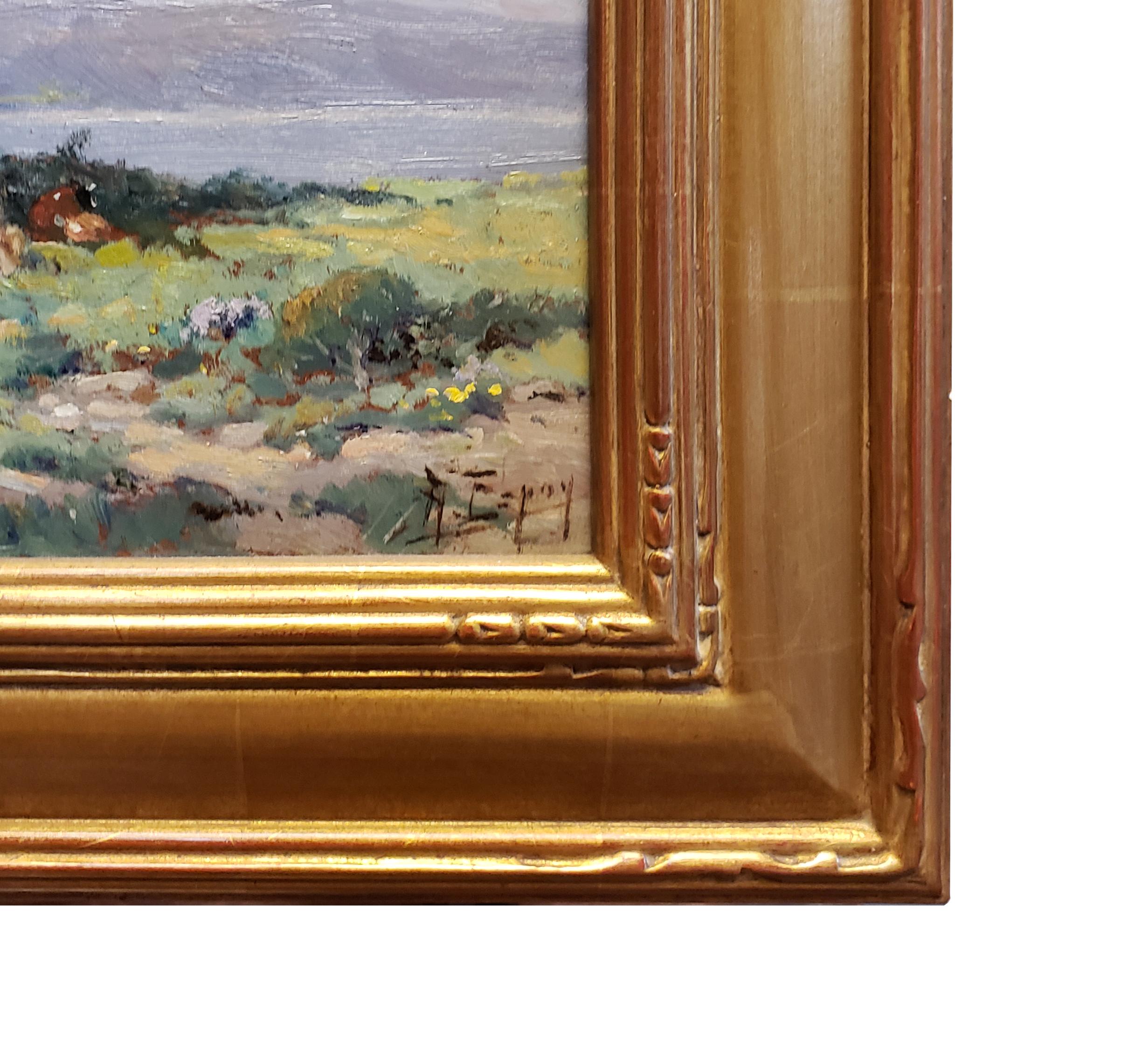 Kühe in Sommerlandschaft (Braun), Landscape Painting, von Angel De Service Espoy