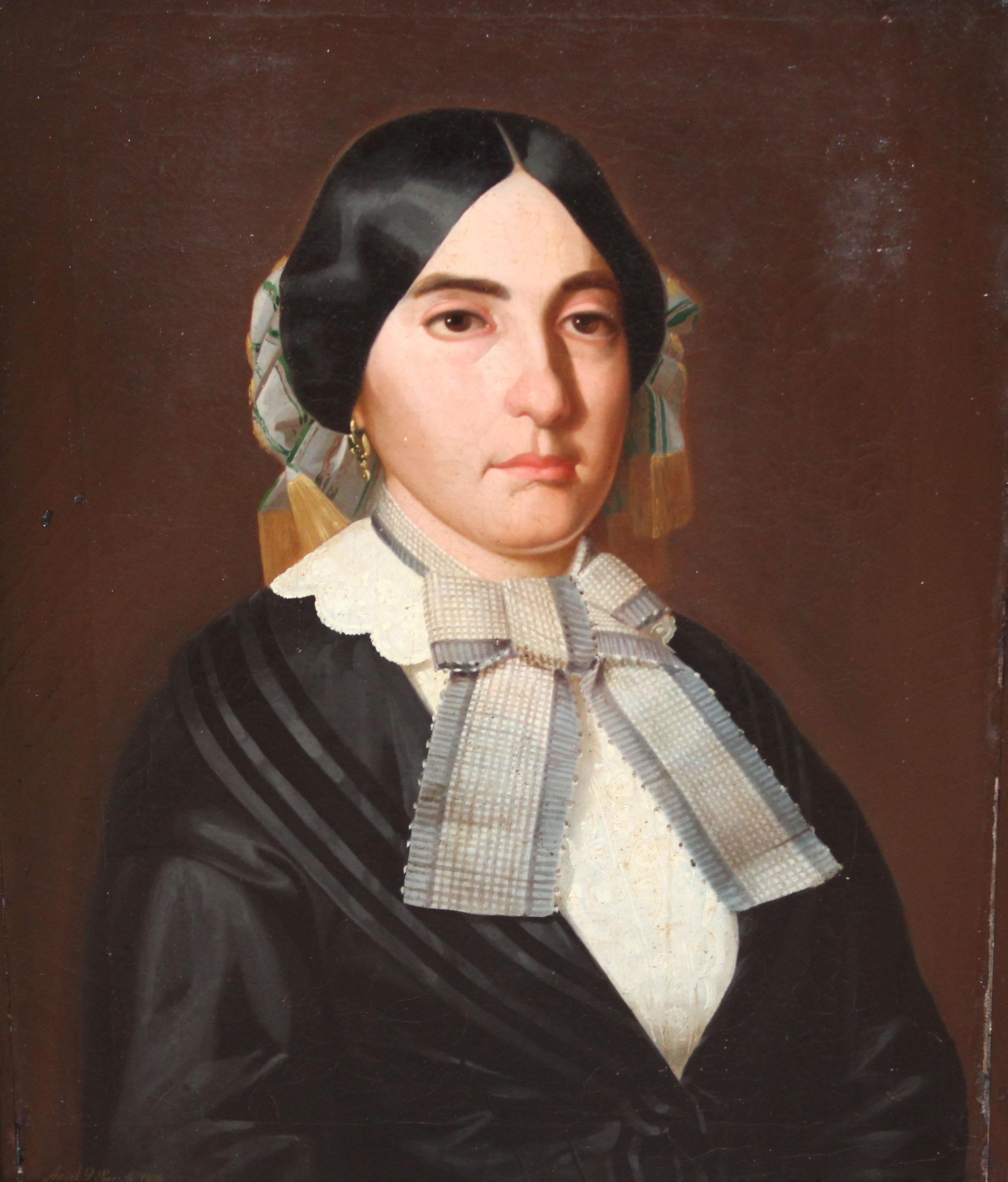 Óleo sobre tela - Retrato femenino - Año 1855 - Painting by Angel Diaz Pines (1825 - 1869) 