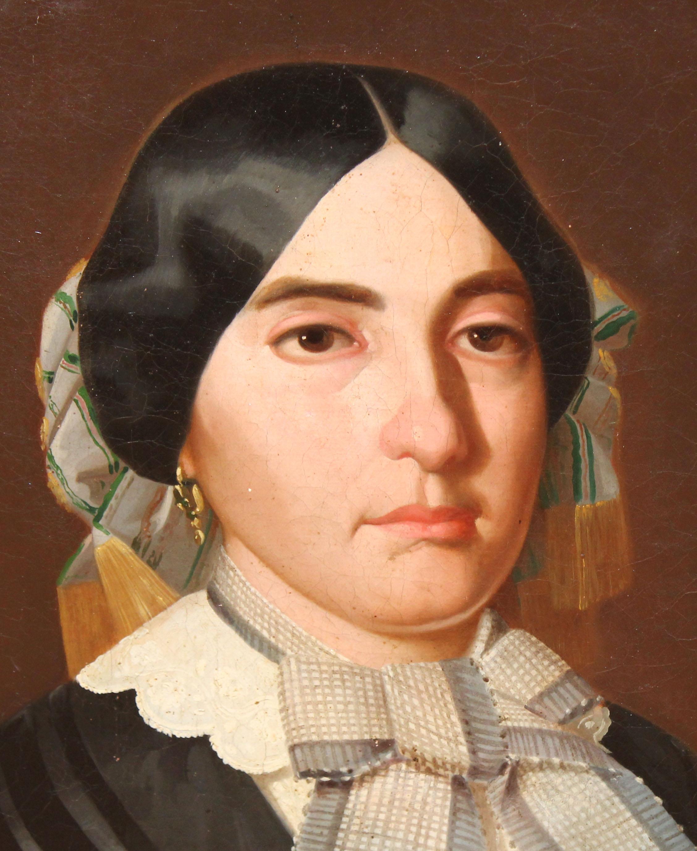 Óleo sobre tela - Retrato femenino - Año 1855 - Old Masters Painting by Angel Diaz Pines (1825 - 1869) 