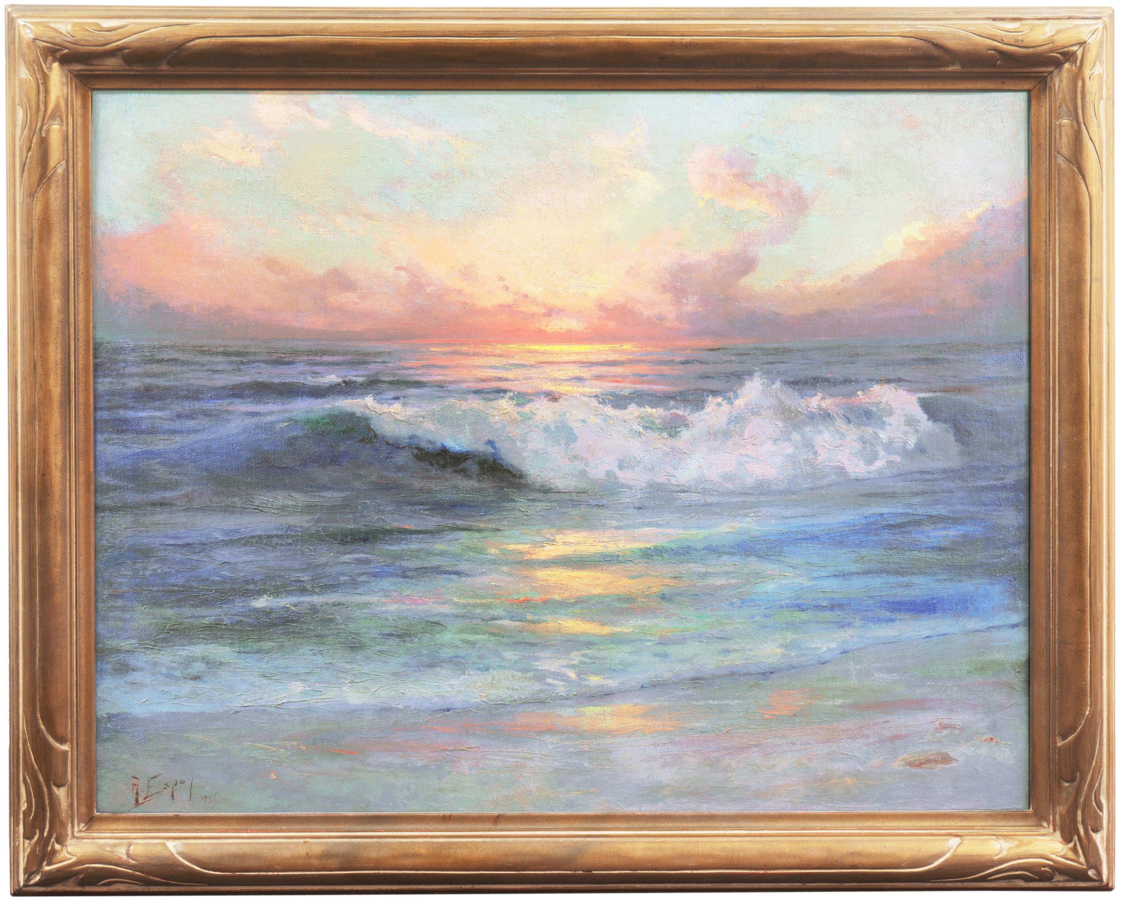 'Pacific Surf at Sunset', Los Angeles, Oakland Museum, SFAA, California, Benezit - Painting by Angel Espoy