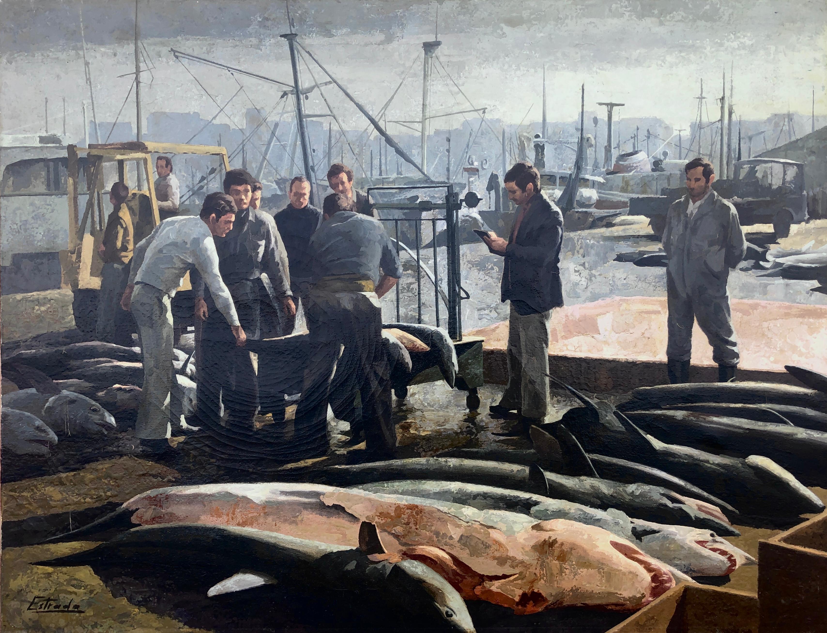 Llegada de la pesca pintura al óleo sobre lienzo