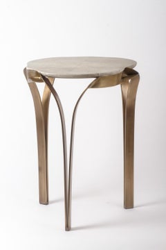 "Angel-Falls" Side Table in Cream Shagreen & Bronze-Patina Brass, R & Y Augousti