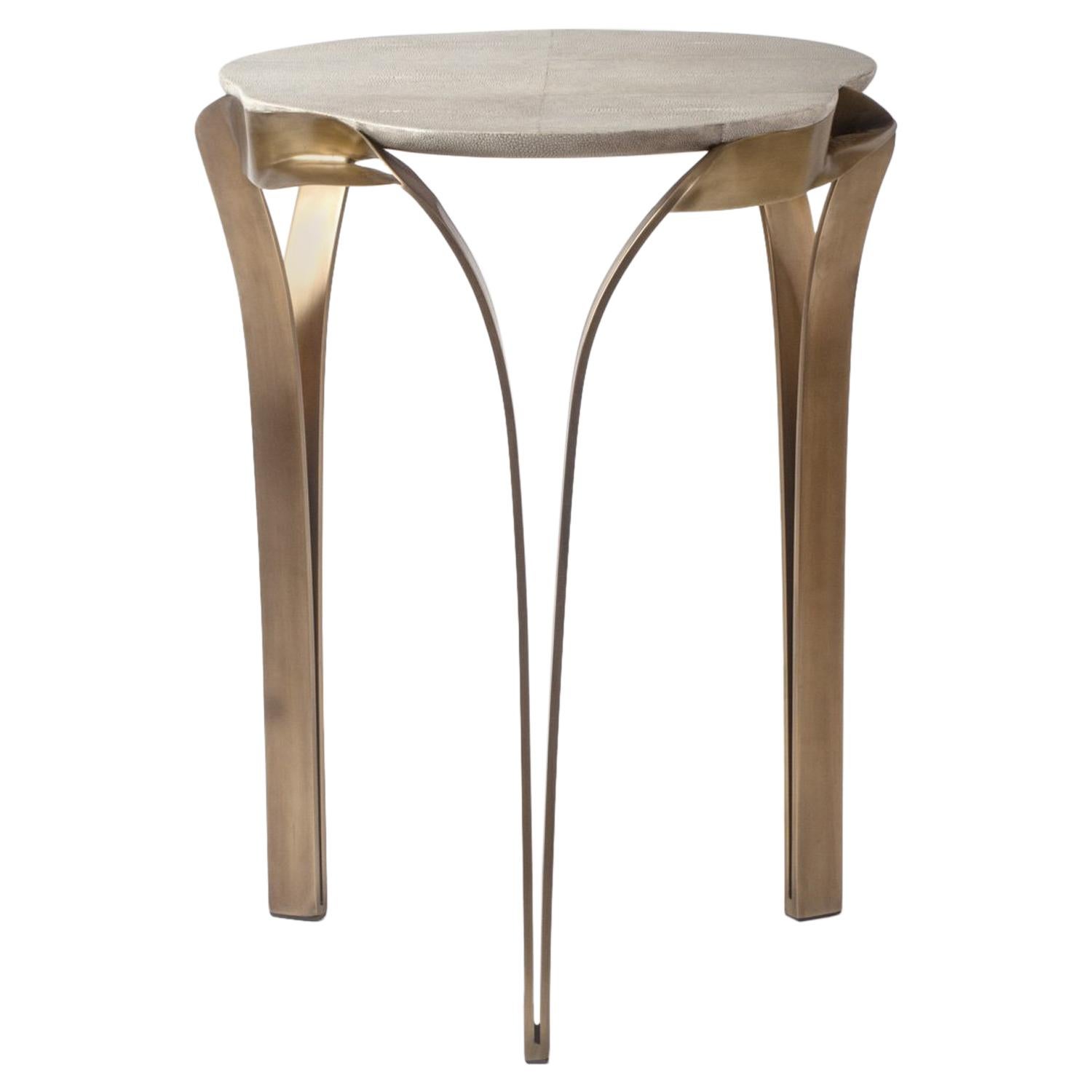 "Angel-Falls" Side Table in Cream Shagreen & Bronze-Patina Brass, R & Y Augousti