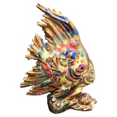 "Angel Fish," Large, Stunning Technicolor Art Deco Sculptures, Occupied Japan