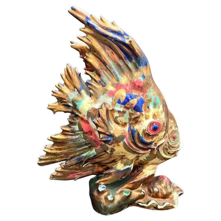 "Angel Fish," Large, Stunning Technicolor Art Deco Sculptures, Occupied Japan For Sale