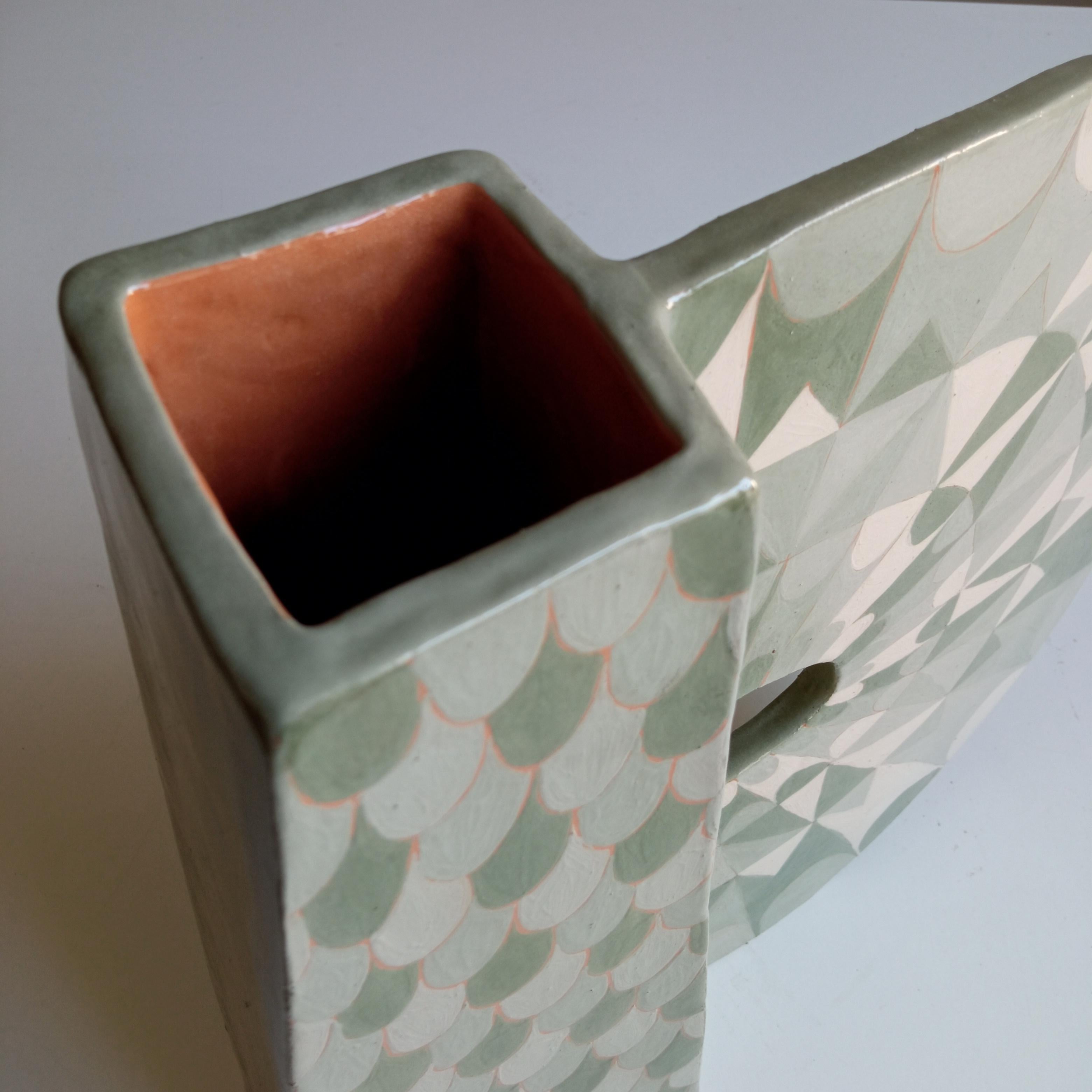 Contemporary ANGEL GREEN&WHITE - Terracotta- XXI Century - by Chiara Berta Artist For Sale